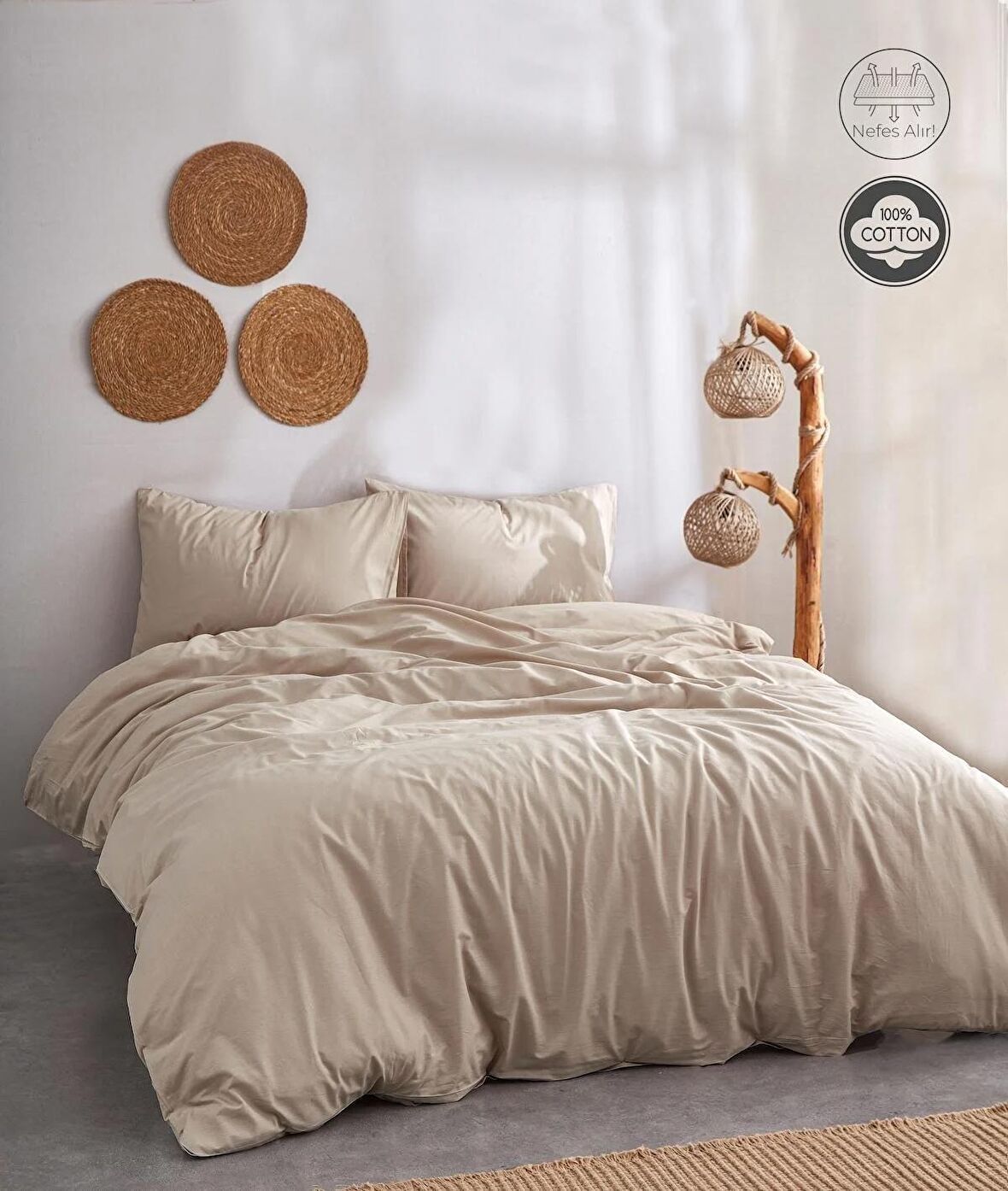 Soft Kahverengi %100 Pamuklu Çift Kişilik Nevresim Takımı