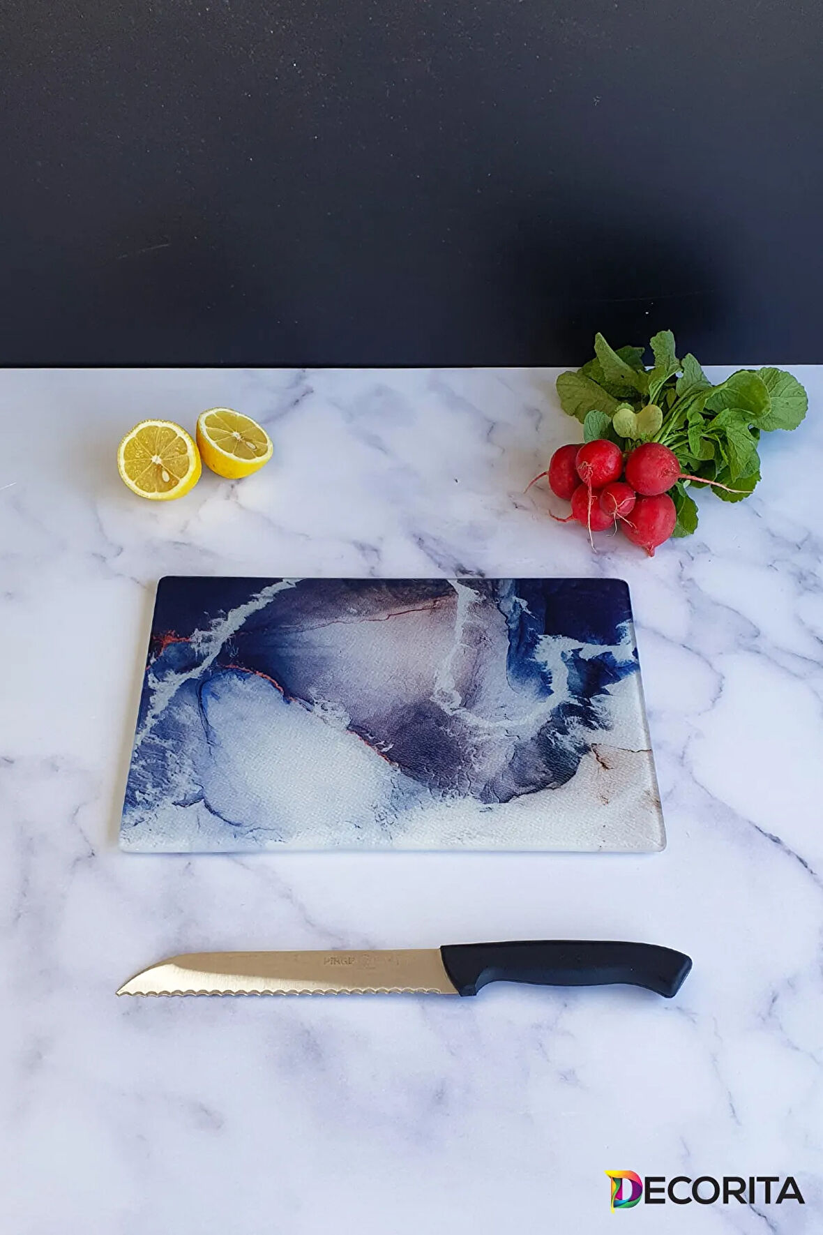 Cam Kesme Tahtası - Cam Kesme Tablası | Buzlu Cam - Ocean | 20cm x 30cm