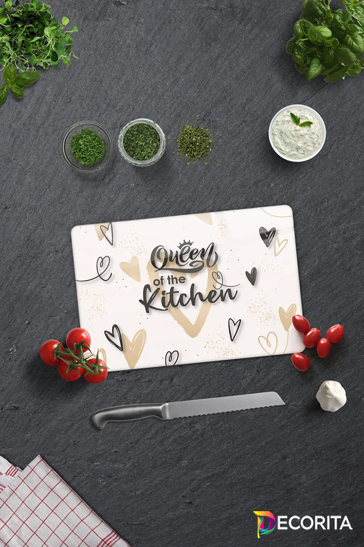 Cam Kesme Tahtası - Cam Kesme Tablası | Queen Of The Kitchen - Krem | 20cm x 30cm