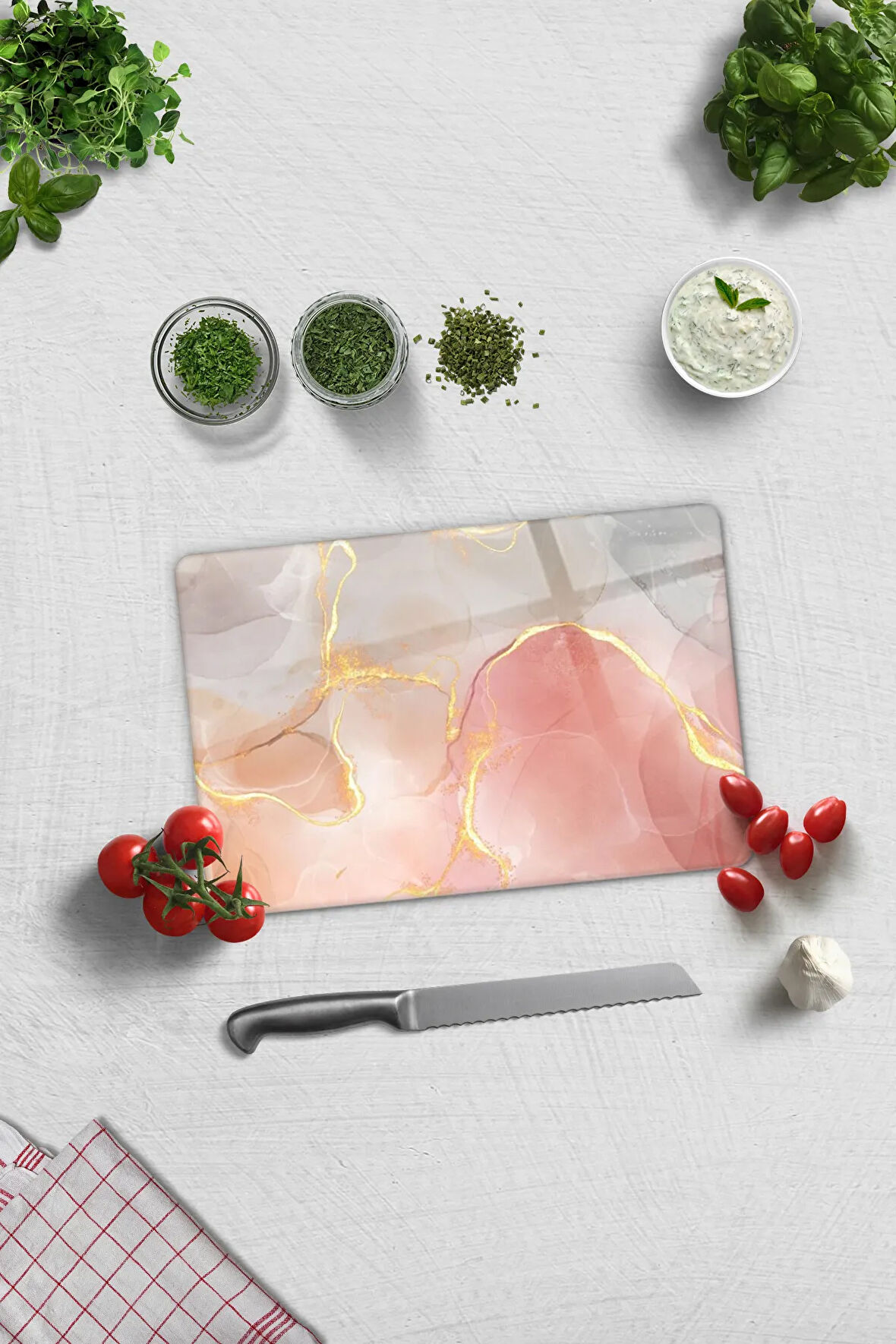 Cam Kesme Tahtası - Cam Kesme Tablası | Romantik Mermer | 20cm x 30cm