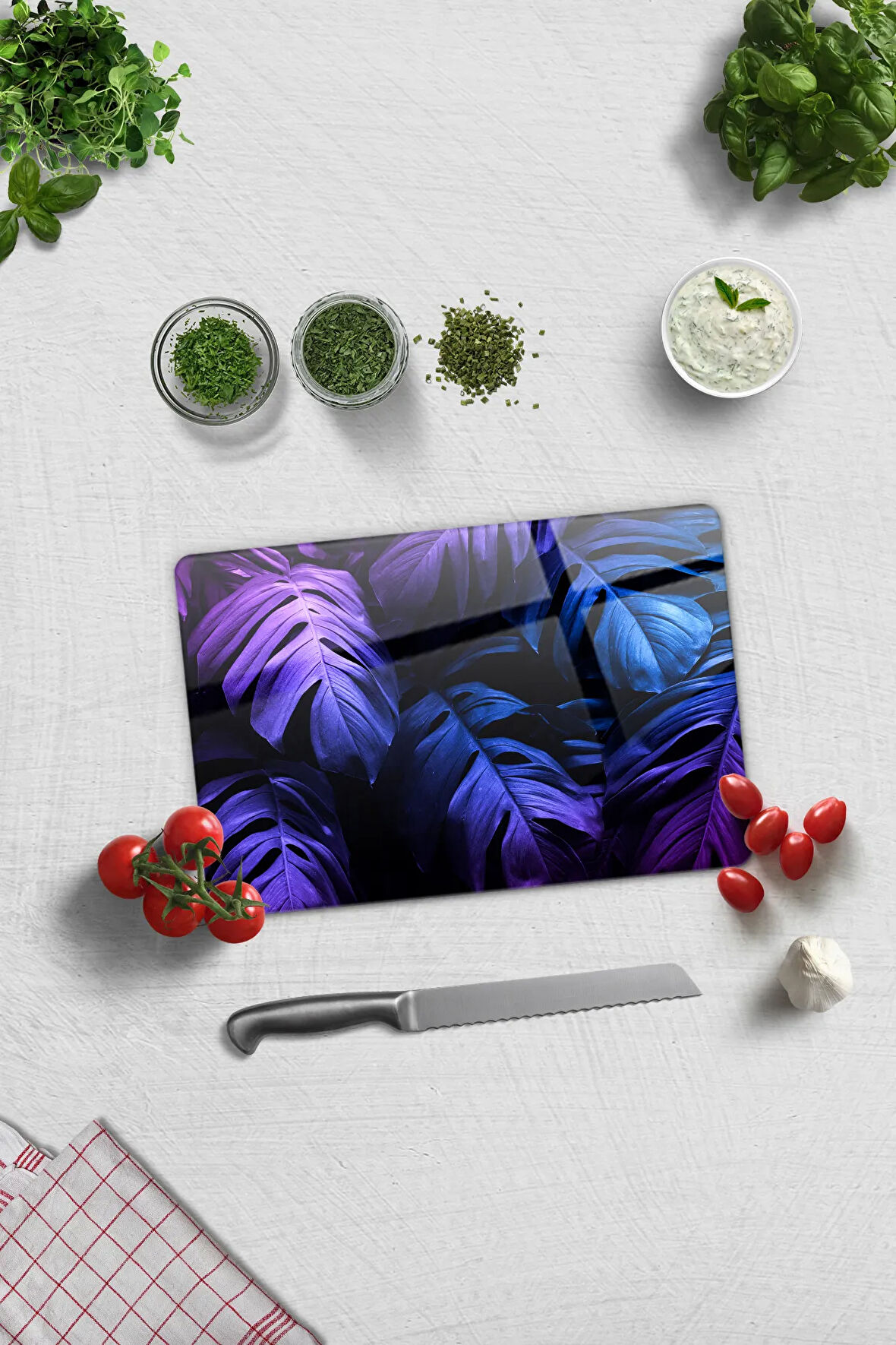 Cam Kesme Tahtası - Cam Kesme Tablası | Tropik Palmiye | 20cm x 30cm
