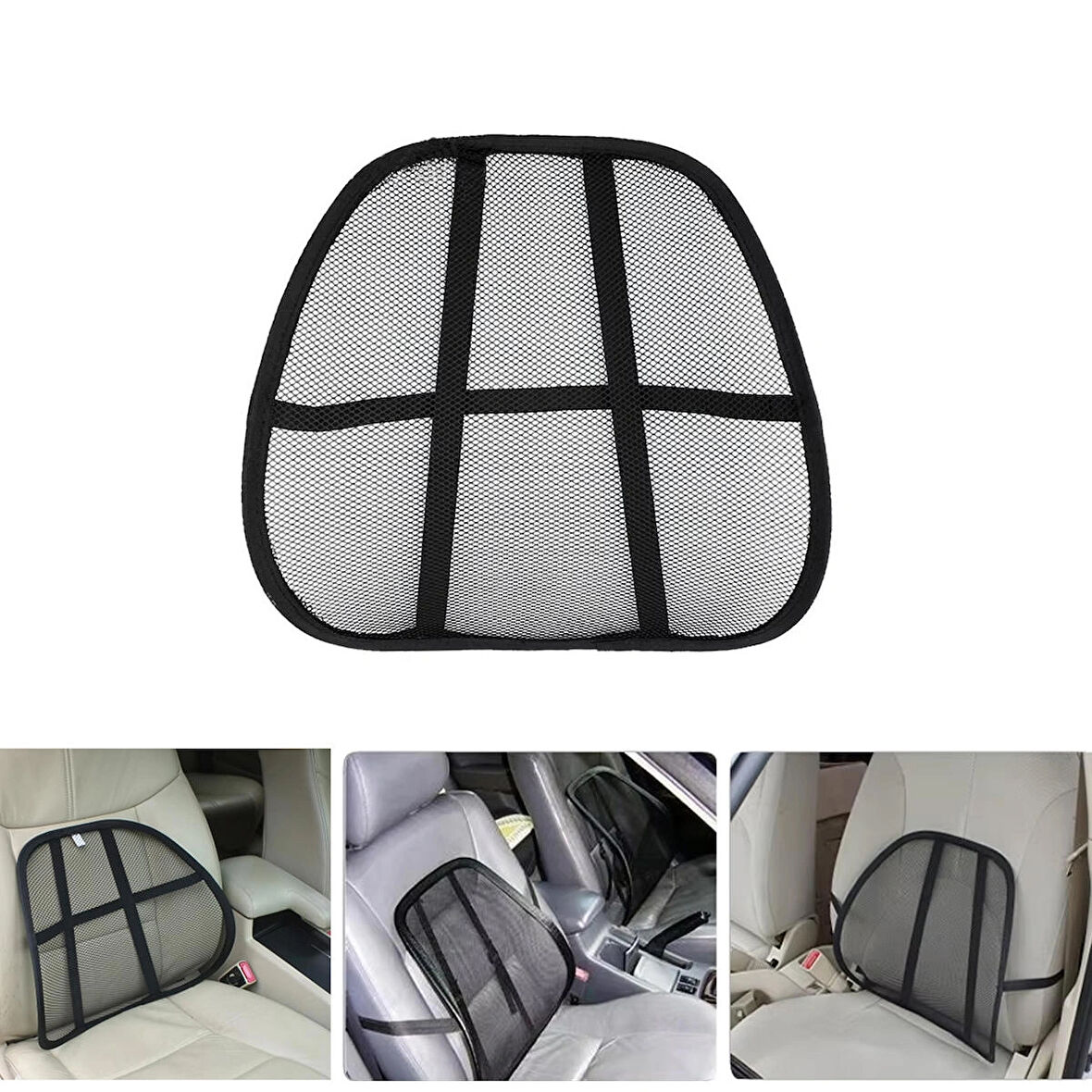 Microcase Ortopedik Sırt Bel Minderi Fileli Destekli Ayarlanabilir Araba Koltuk Sandalye 1 Adet SİYAH AL5380