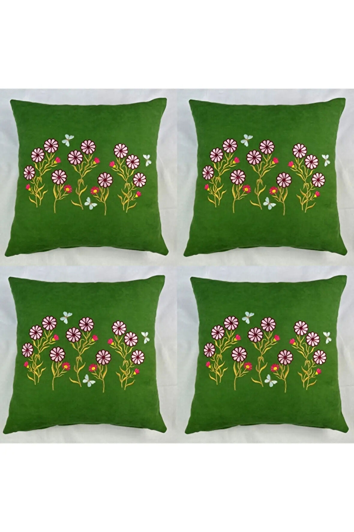 Çiçek Desenli Nakışlı Kırlent Kılıfı Fermuarlı 40x40 4'lü