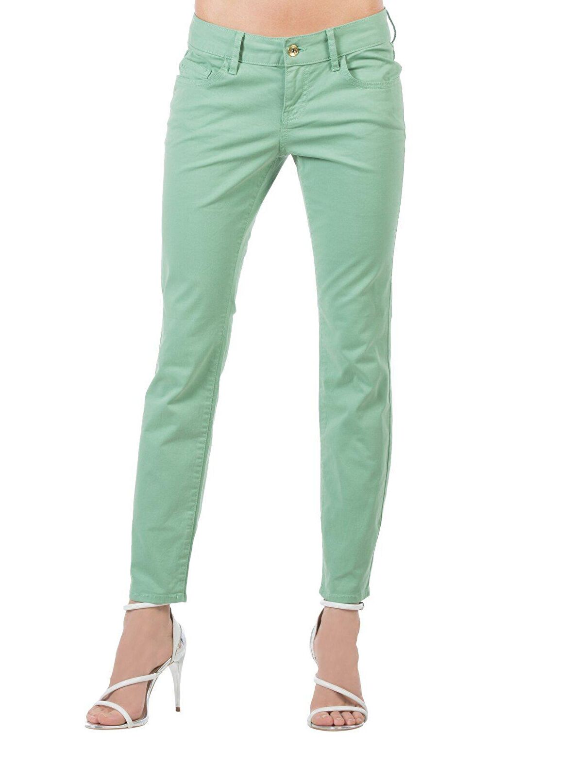 Slim Fit Dar Paça Düşük Bel Açık Mavi Kadın Pantolon