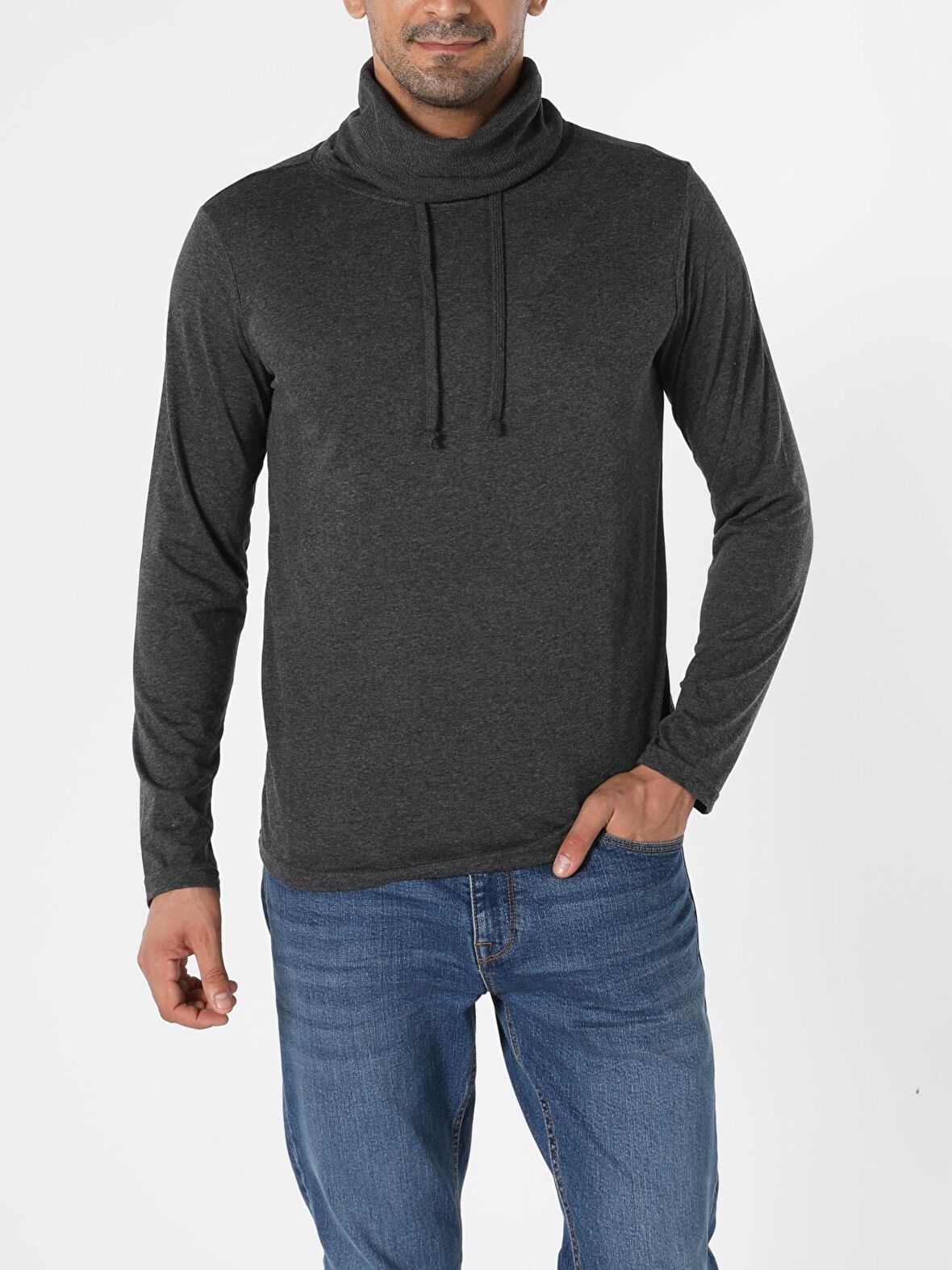 Regular Fit Yarim Balikci Erkek Antra Melanj Tshirt U.Kol