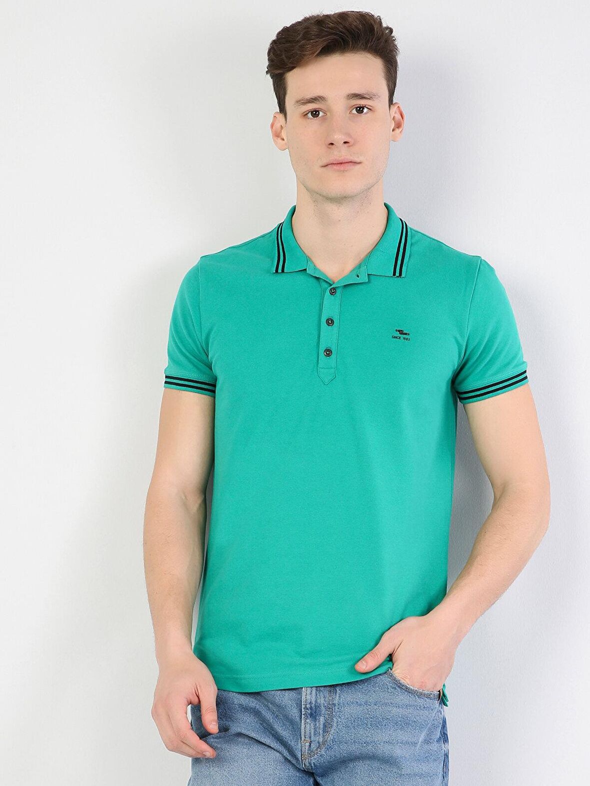 Slim Fit Polo Yaka Erkek Yeşil Polo Kısa Kol
