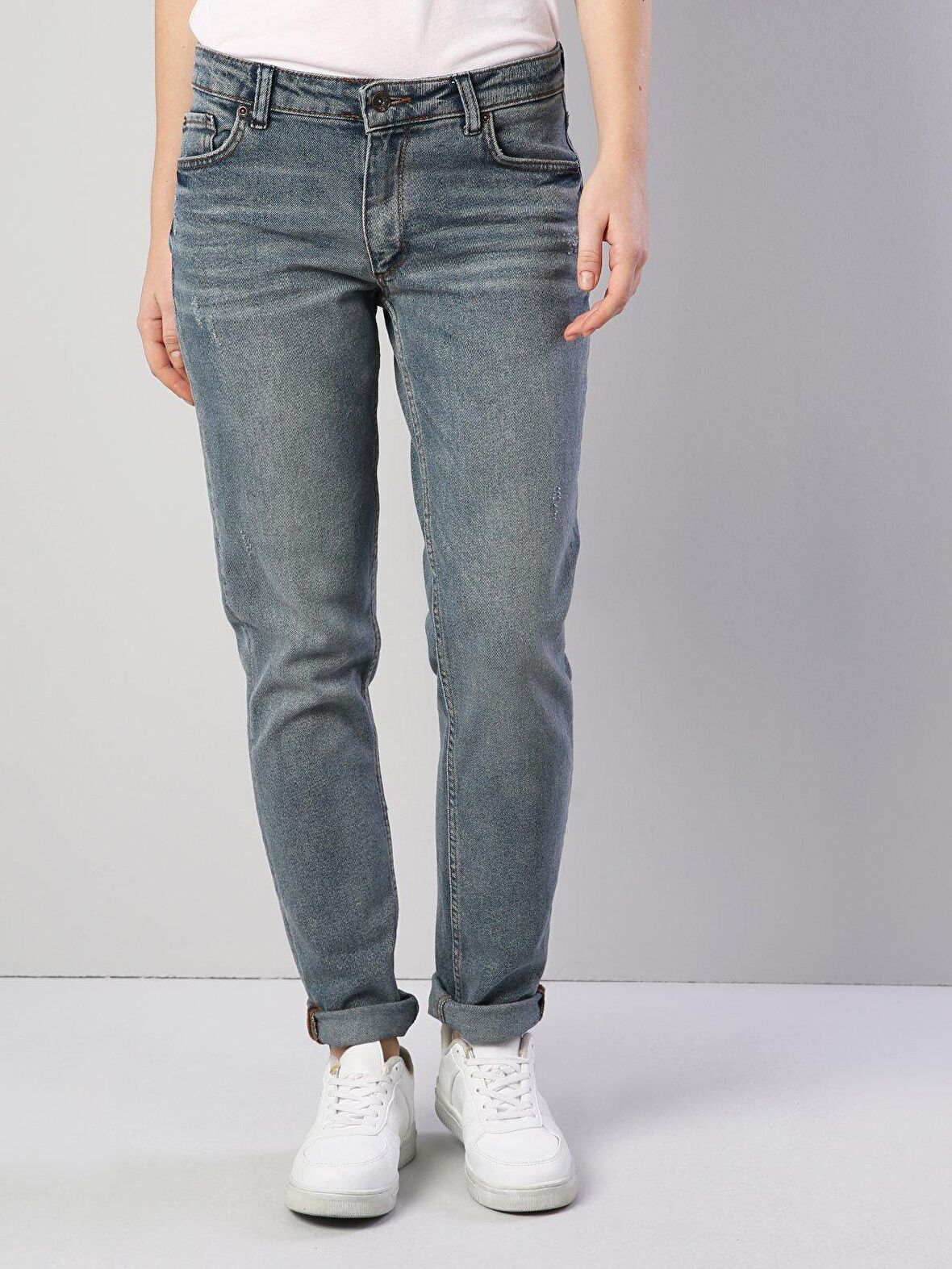 891 Maya Orta Bel Daralan Paça Slim Fit Mavi Kadın Jean Pantolon