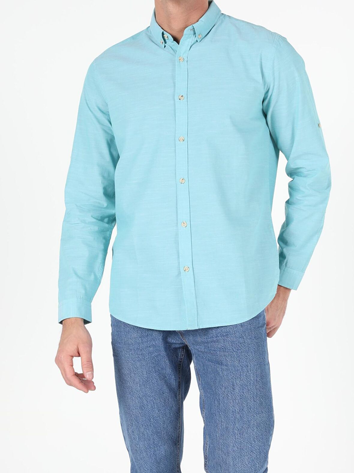  Regular Fit Shirt Neck Erkek Mint Yeşili Uzun Kol Gömlek