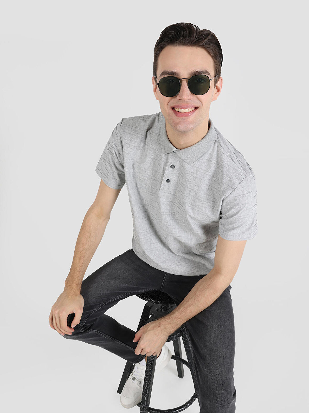 Regular Fit Gri Erkek Polo Yaka Kısa Kol Tişört