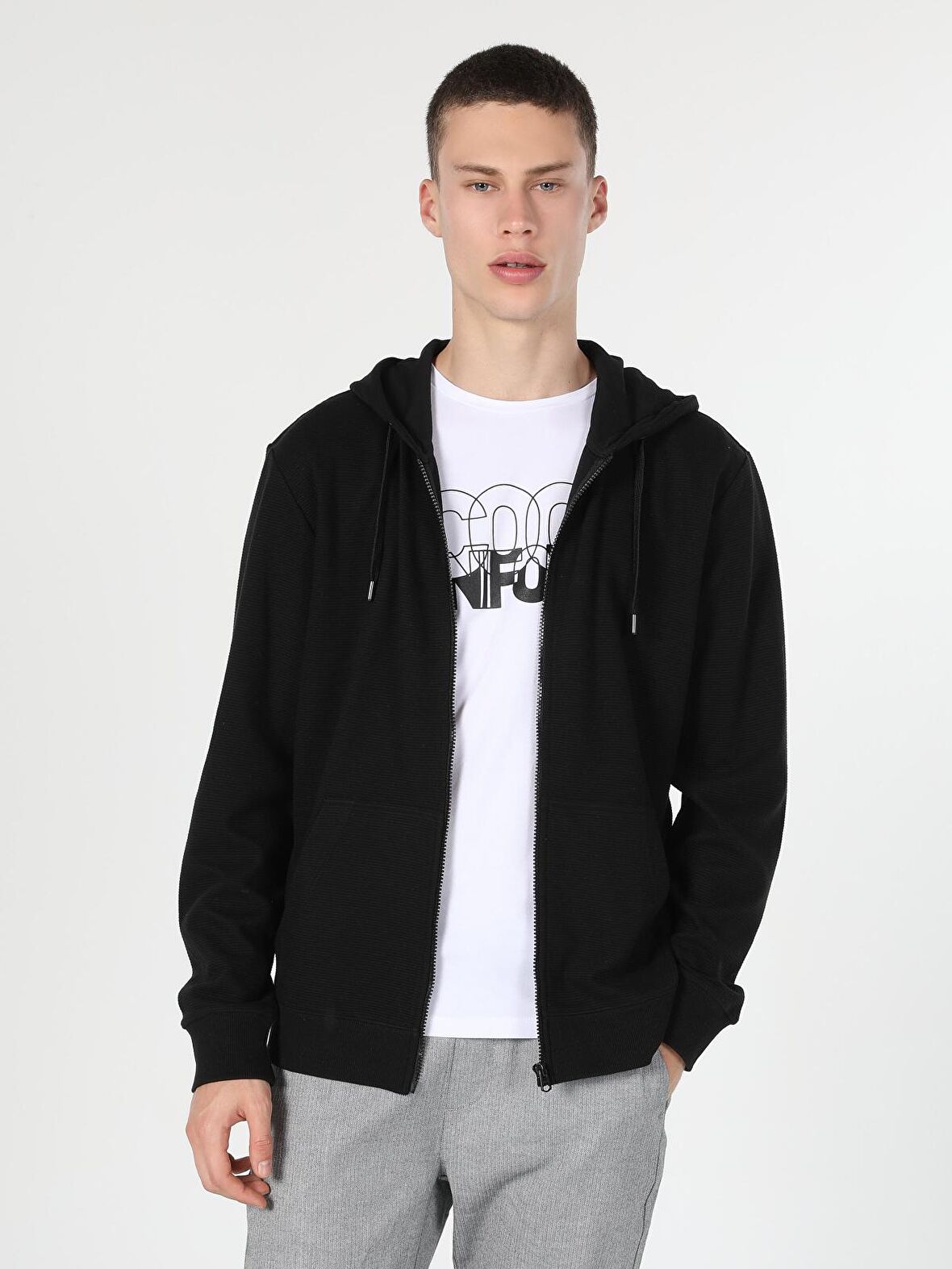Regular Fit Erkek Siyah Sweatshirt