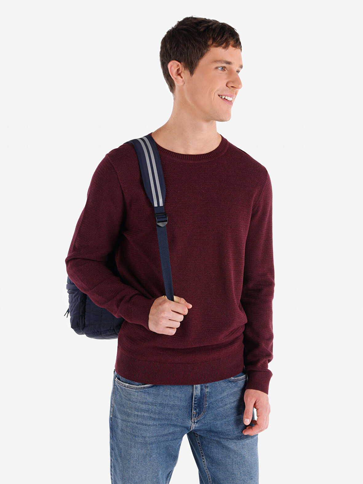 Regular Fit Bisiklet Yaka Mor Erkek Kazak