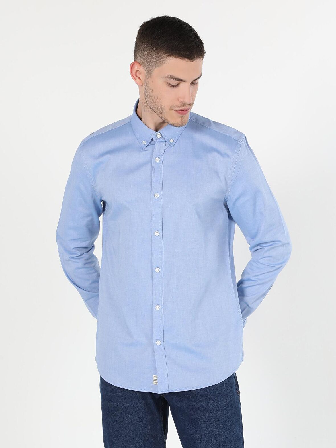Slim Fit Koyu Mavi Erkek Uzun Kol Gömlek