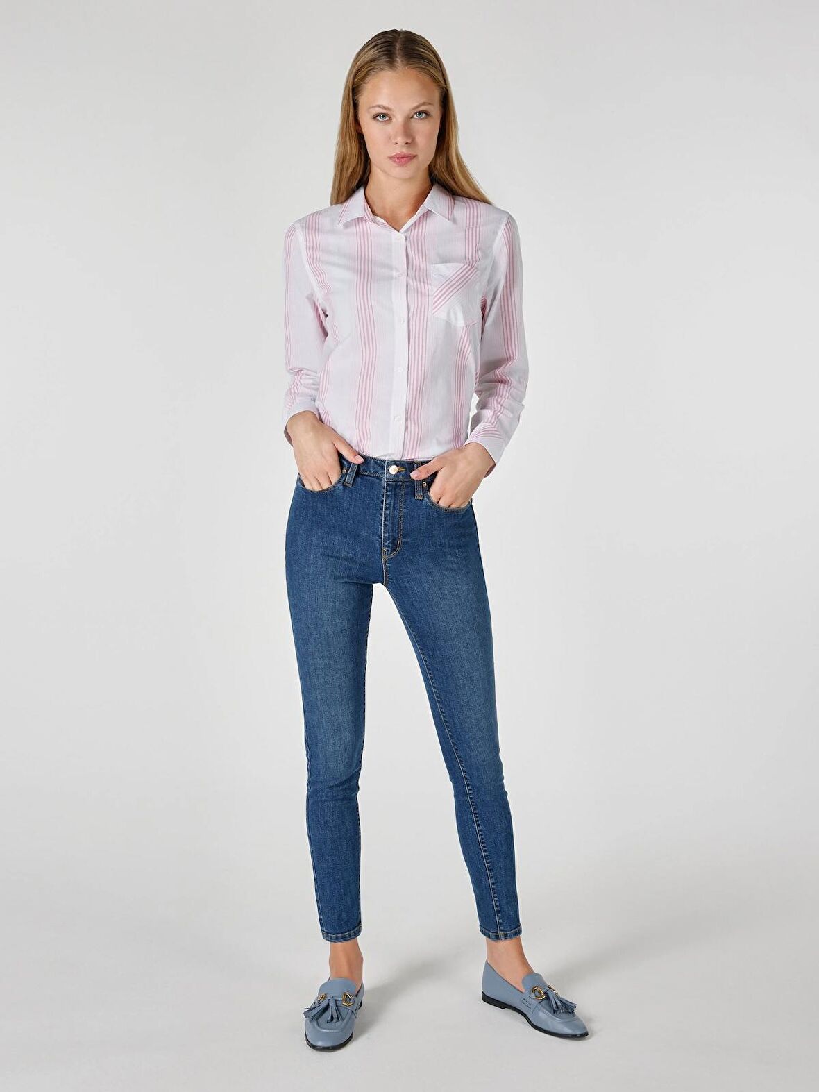 759 Lara Orta Bel Dar Paça Super Slim Fit Mavi Kadın Jean Pantolon Cl1048741