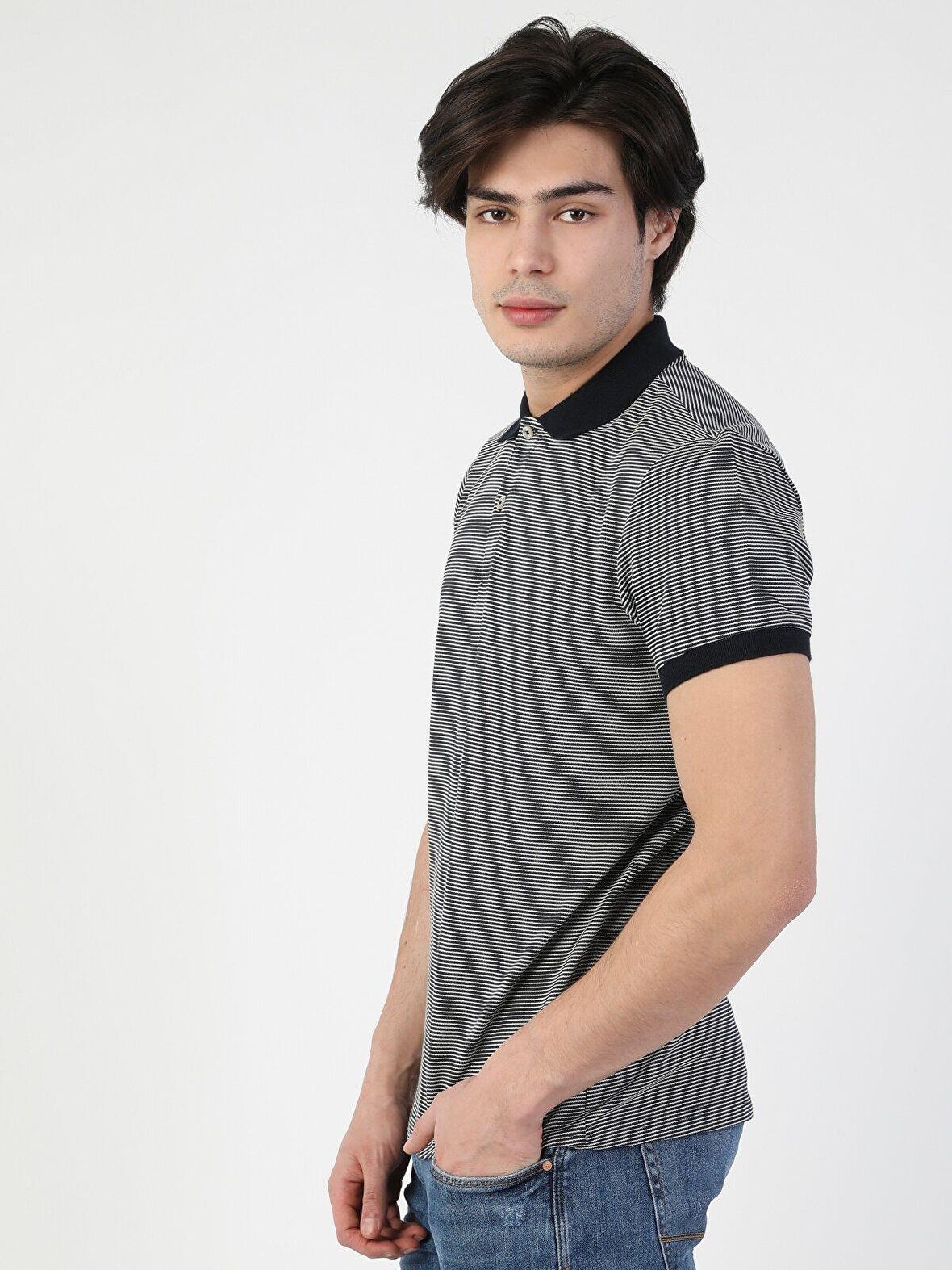 Regular Fit Polo Yaka Erkek Lacivert Polo Kısa Kol