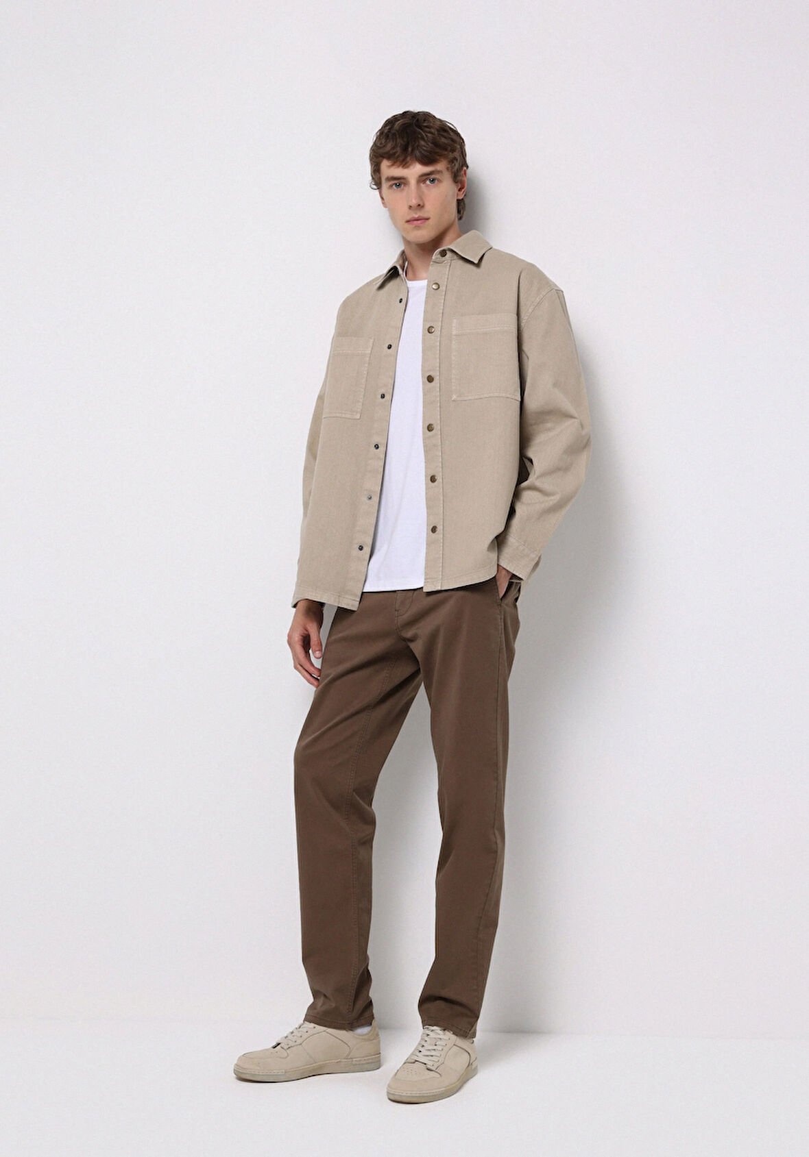 Regular Fit Orta Bel Düz Paça Erkek Kahverengi  Pantolon