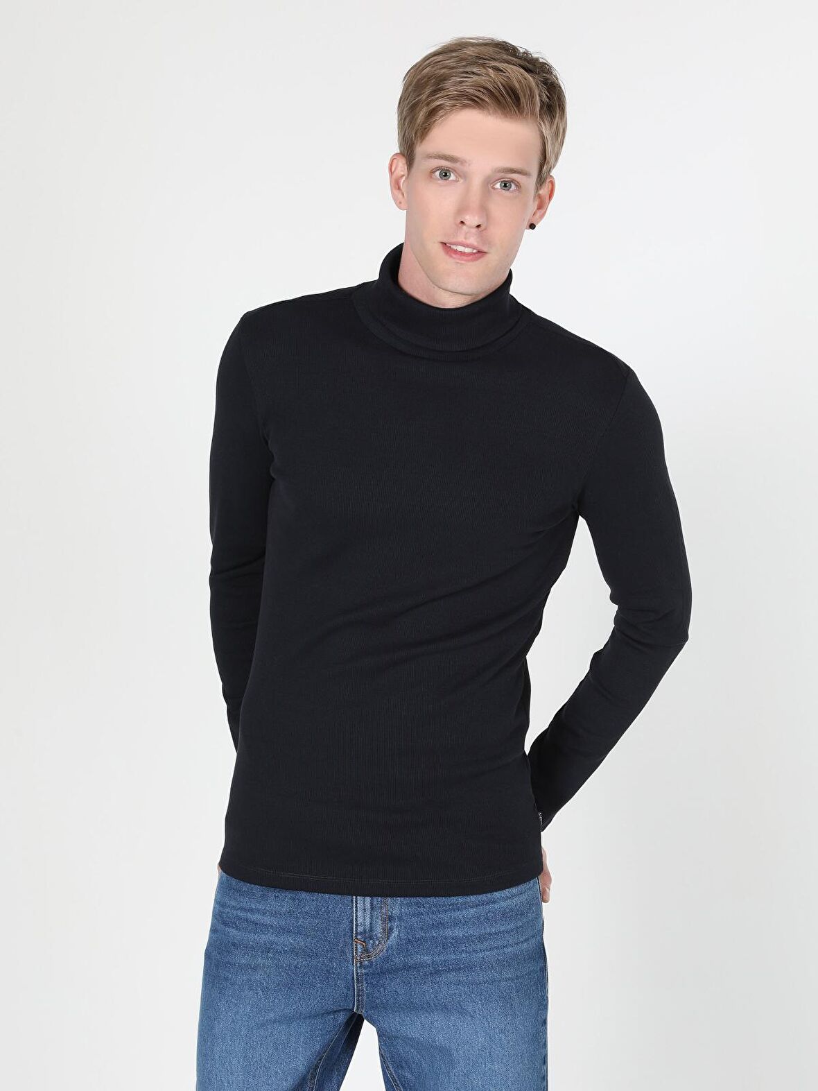 Slim Fit Lacivert Erkek Uzun Kol Tişört