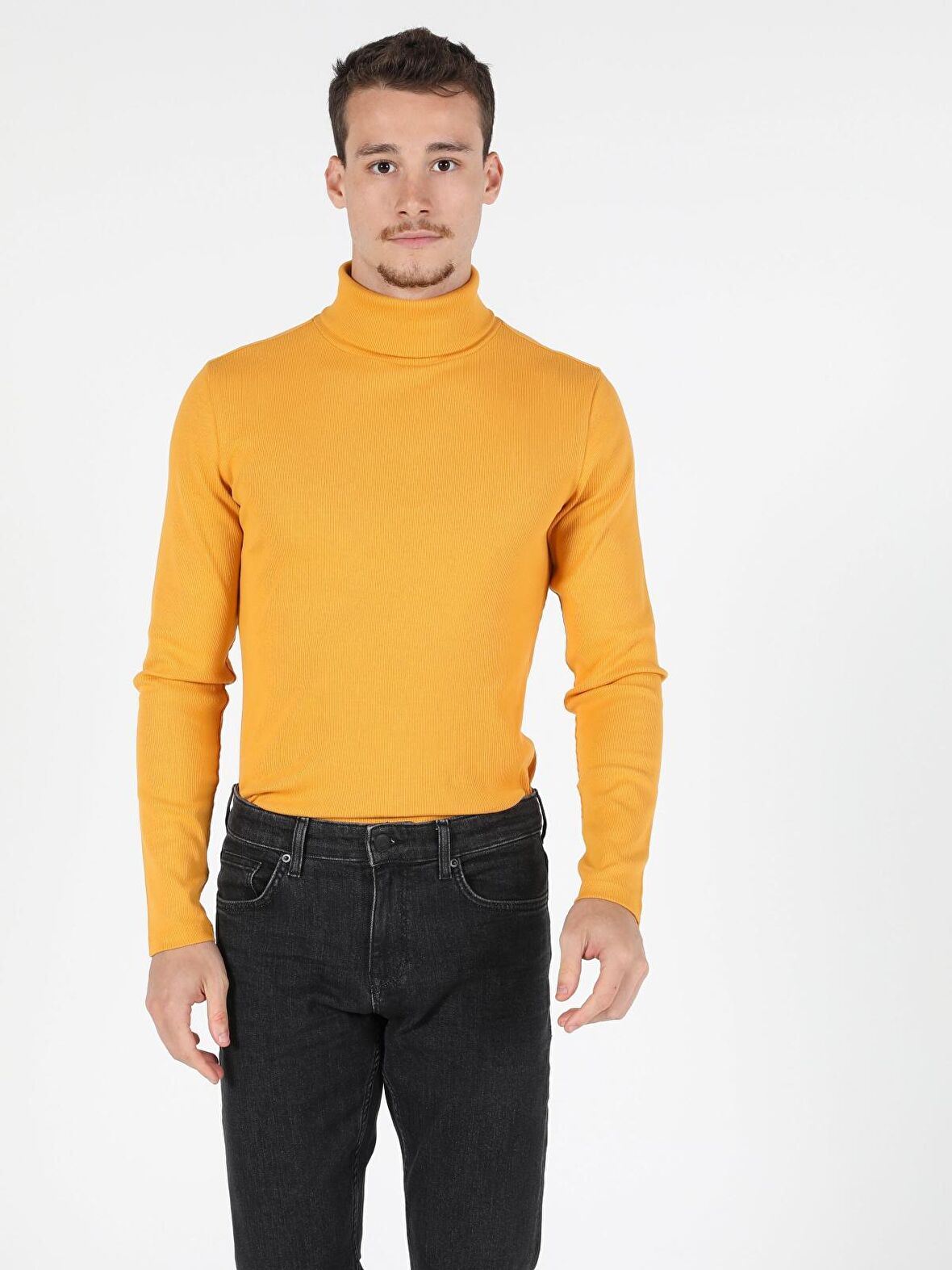 Slim Fit Balikci Erkek Sarı Tshirt U.Kol