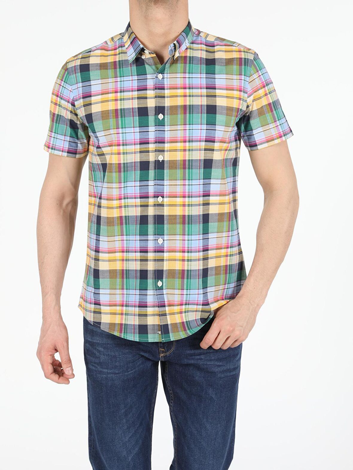 Slim Fit Shirt Neck Erkek Kısa Kol Gömlek