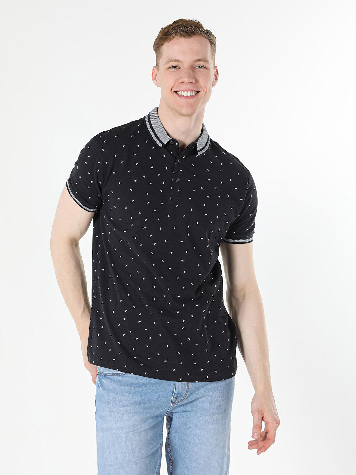 Regular Fit Baskılı Lacivert Erkek Polo Yaka Tişört
