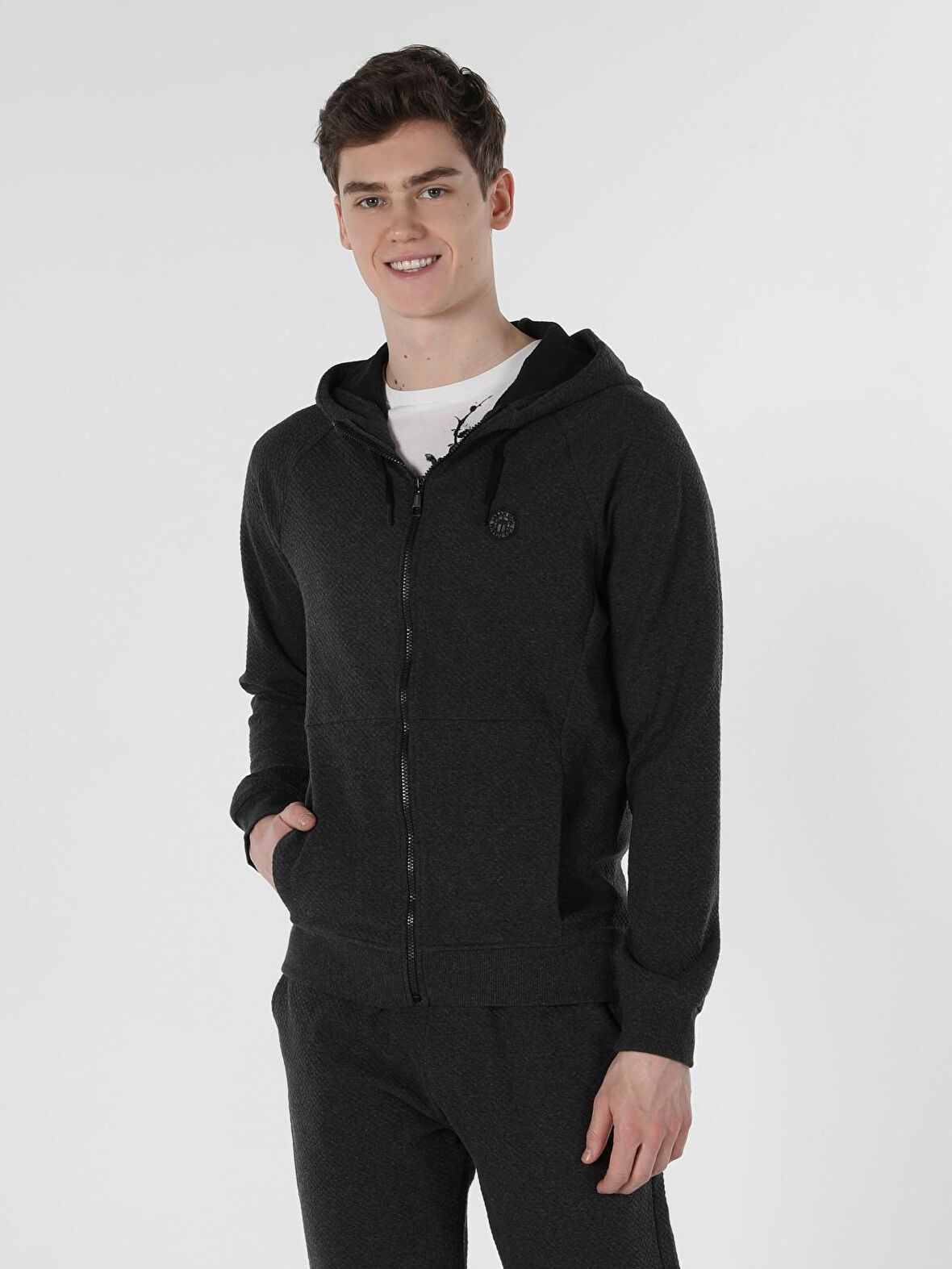 Slim Fit Kapüşonlu Antrasit Erkek Ceket