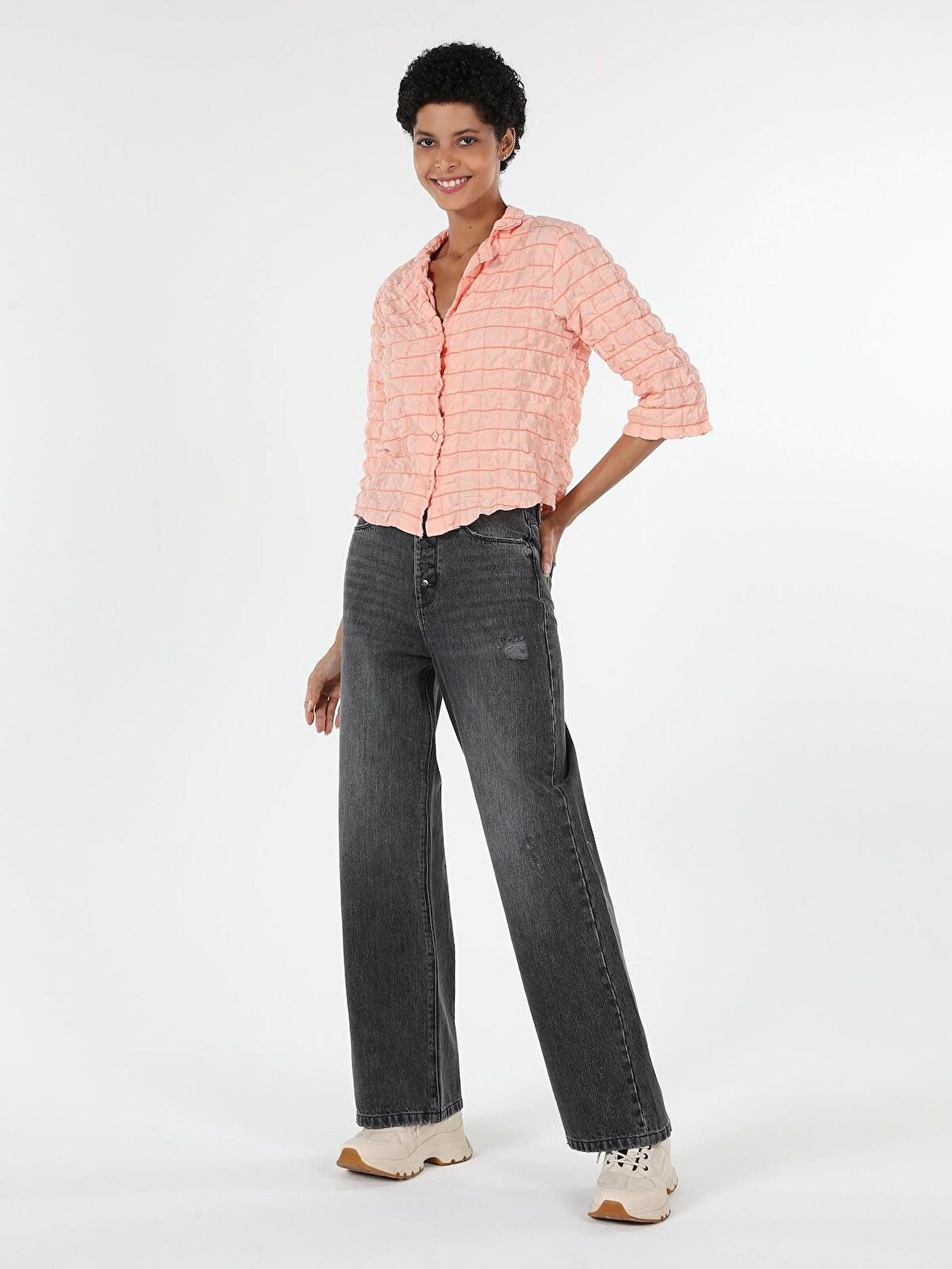 970 Berry Regular Fit Yüksek Bel Geniş Paça Siyah Kadın Jean Pantolon Cl1057980