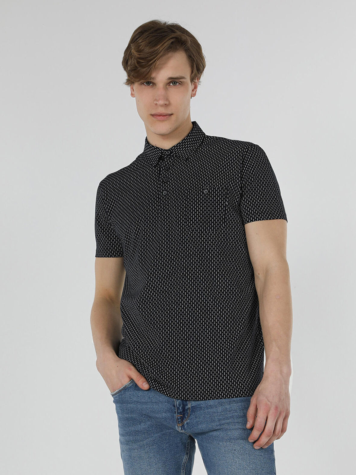 Regular Fit Baskılı Lacivert Erkek Polo Yaka Tişört