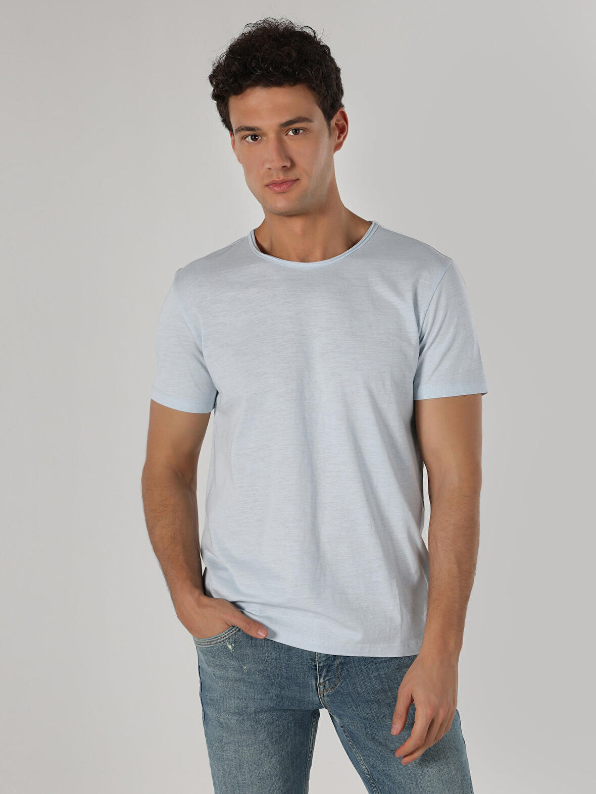 Regular Fit Bisiklet Yaka Basic Mavi Erkek Kısa Kol Tişört