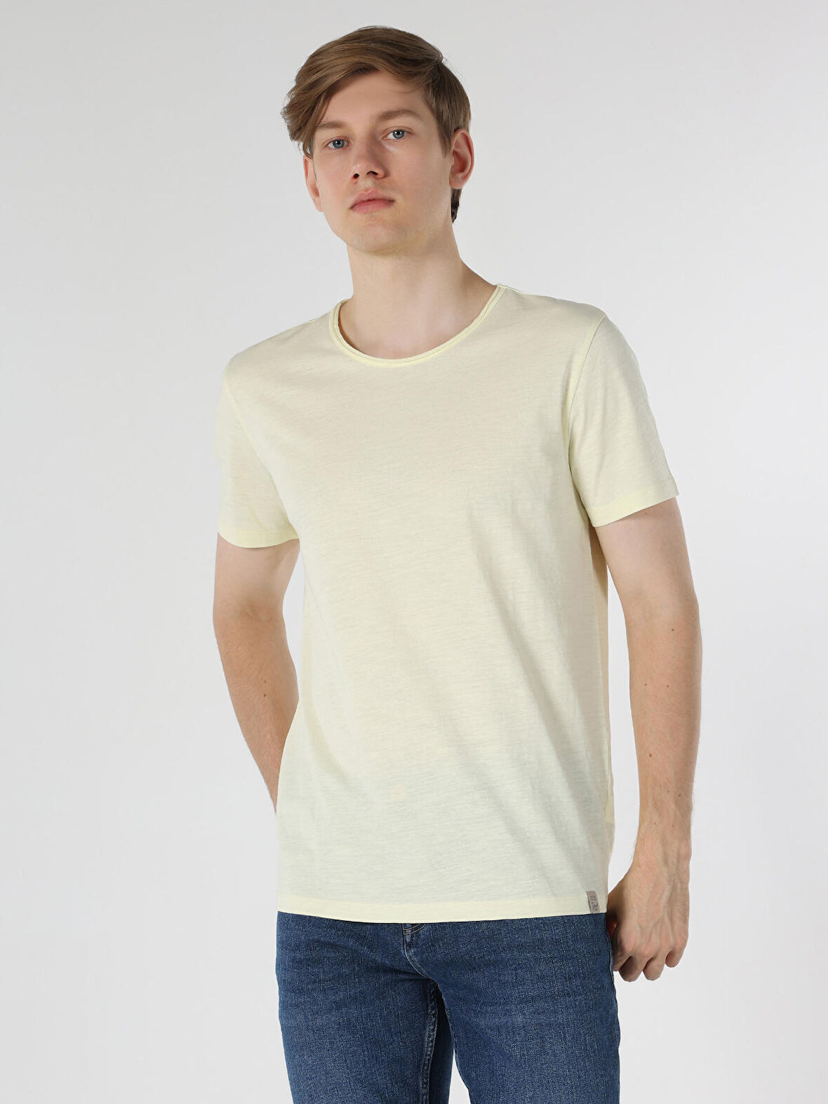 Regular Fit Bisiklet Yaka Basic Sarı Erkek Kısa Kol Tişört