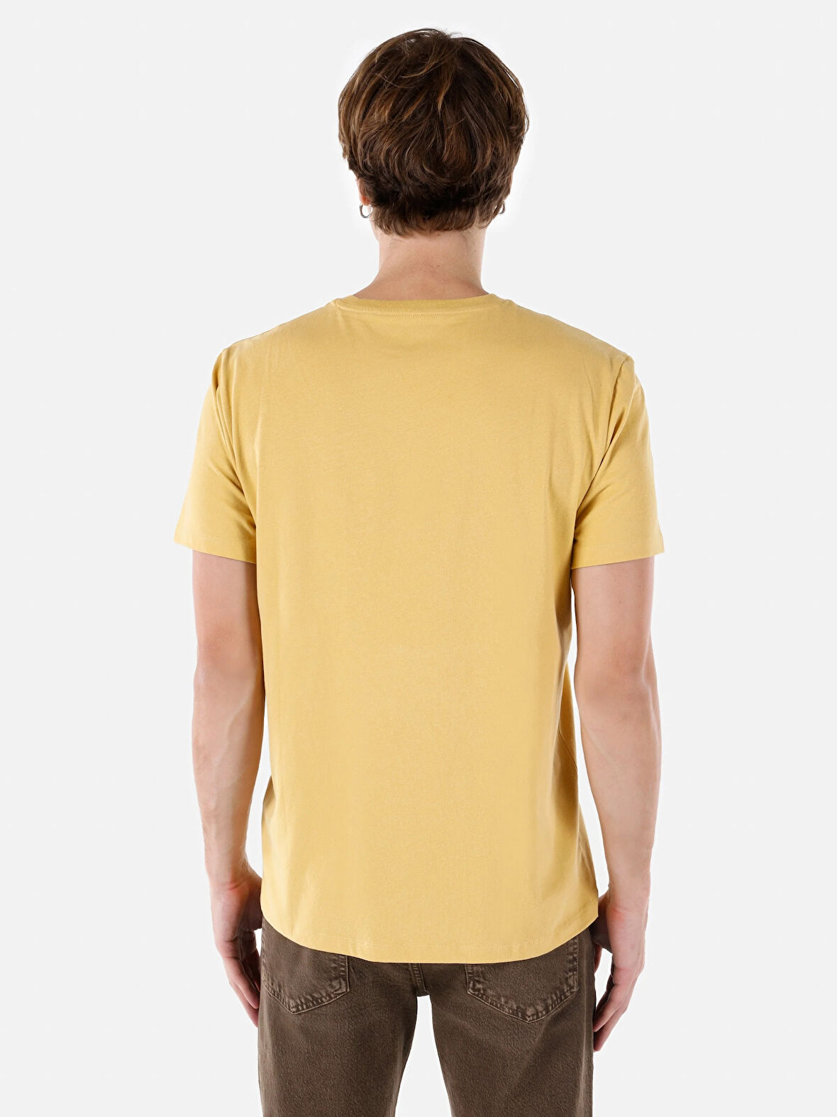 Regular Fit Bisiklet Yaka Basic Sarı Erkek Kısa Kol Tişört Cl1058592