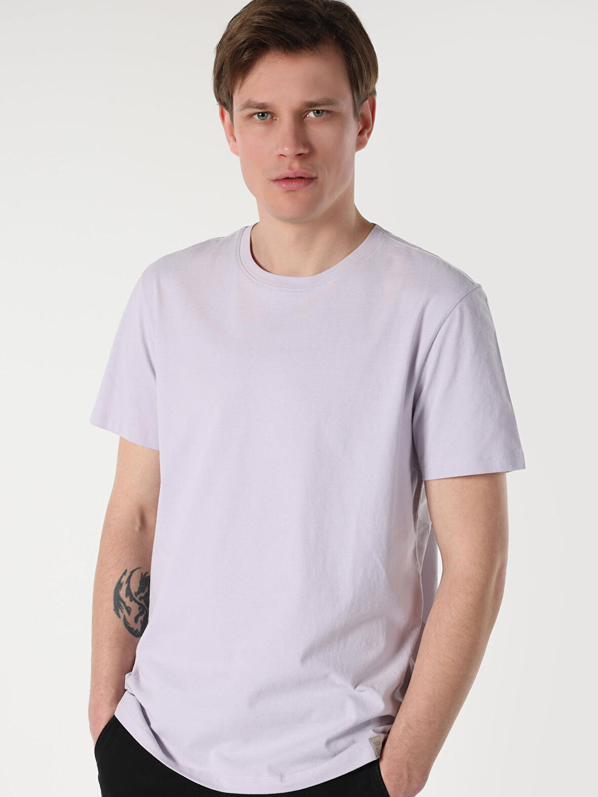 Regular Fit Bisiklet Yaka Basic Mor Erkek Kısa Kol Tişört