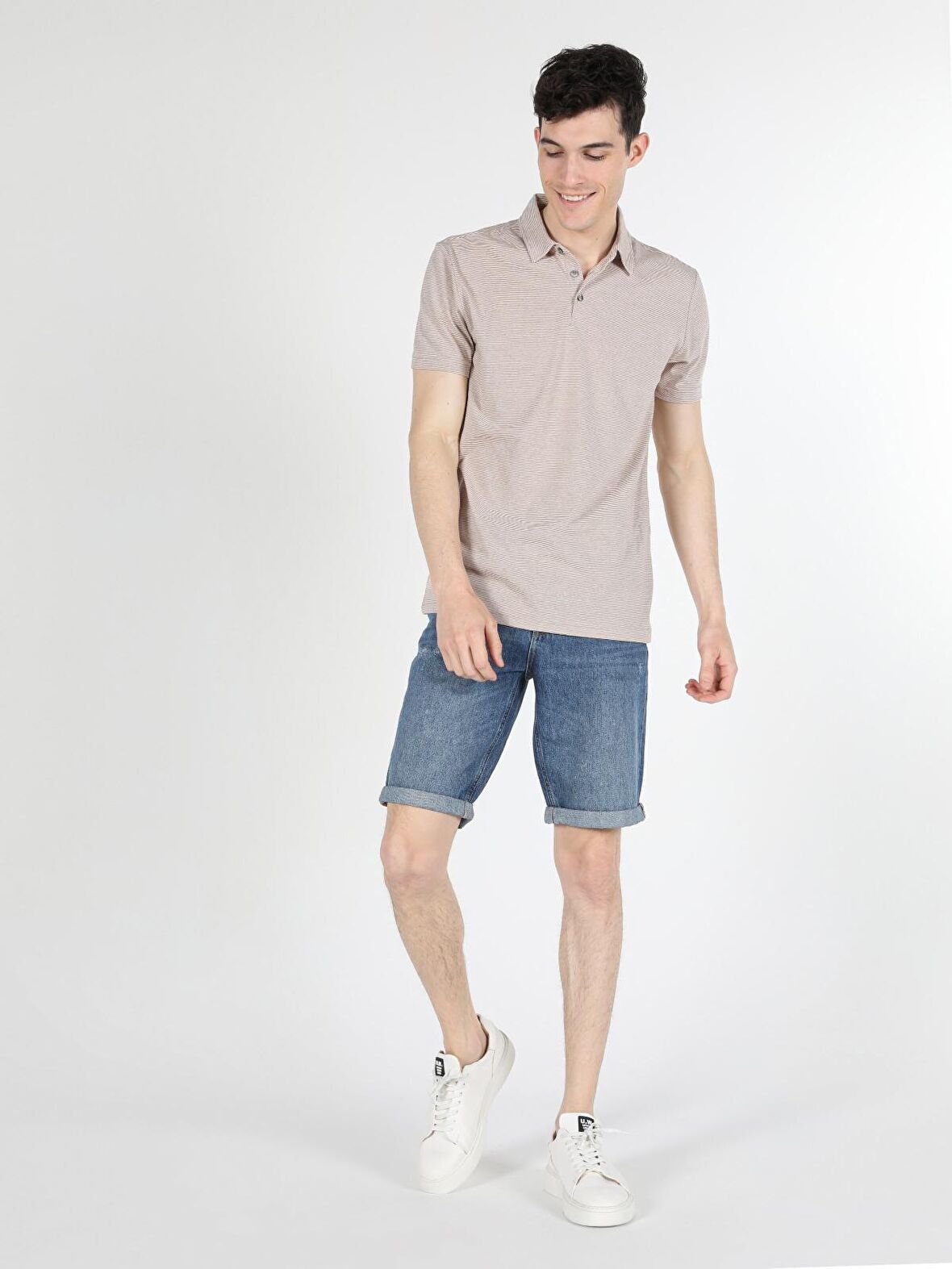 Regular Fit Polo Yaka Bej Erkek Kısa Kol Tişört
