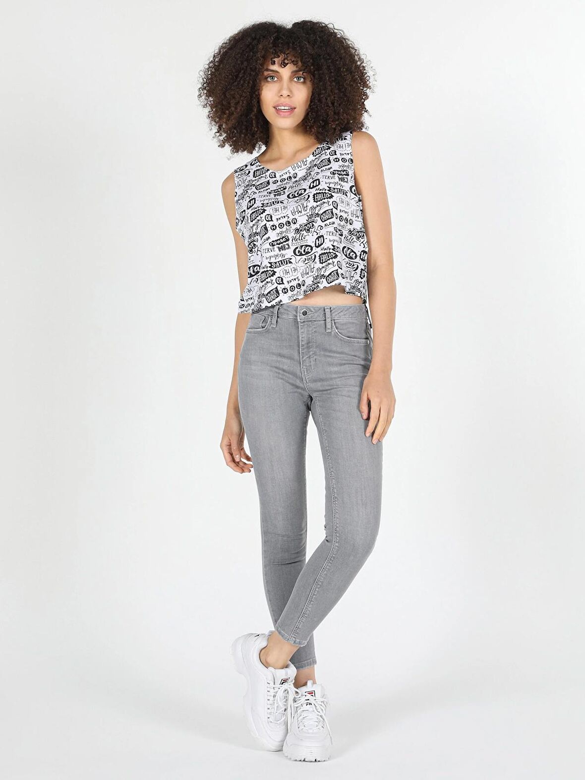 759 Lara Orta Bel Dar Kesim Dar Paça Kadın Gri Jean Pantolon Cl1059279