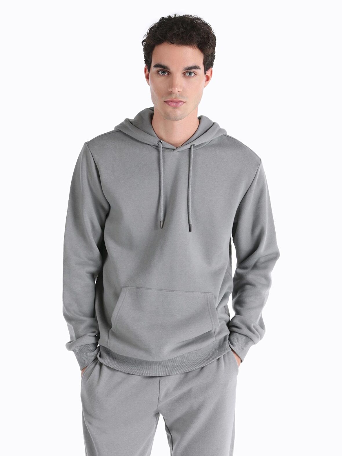 Regular Fit Kapüşonlu Gri Erkek Sweatshirt