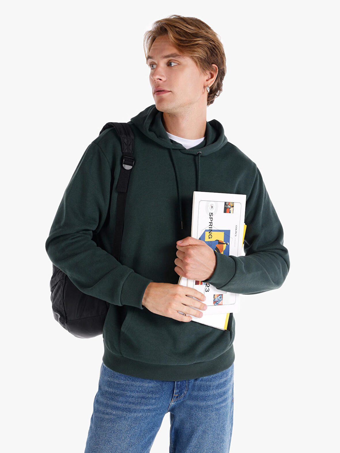 Regular Fit Kapüşonlu Yeşil Erkek Sweatshirt