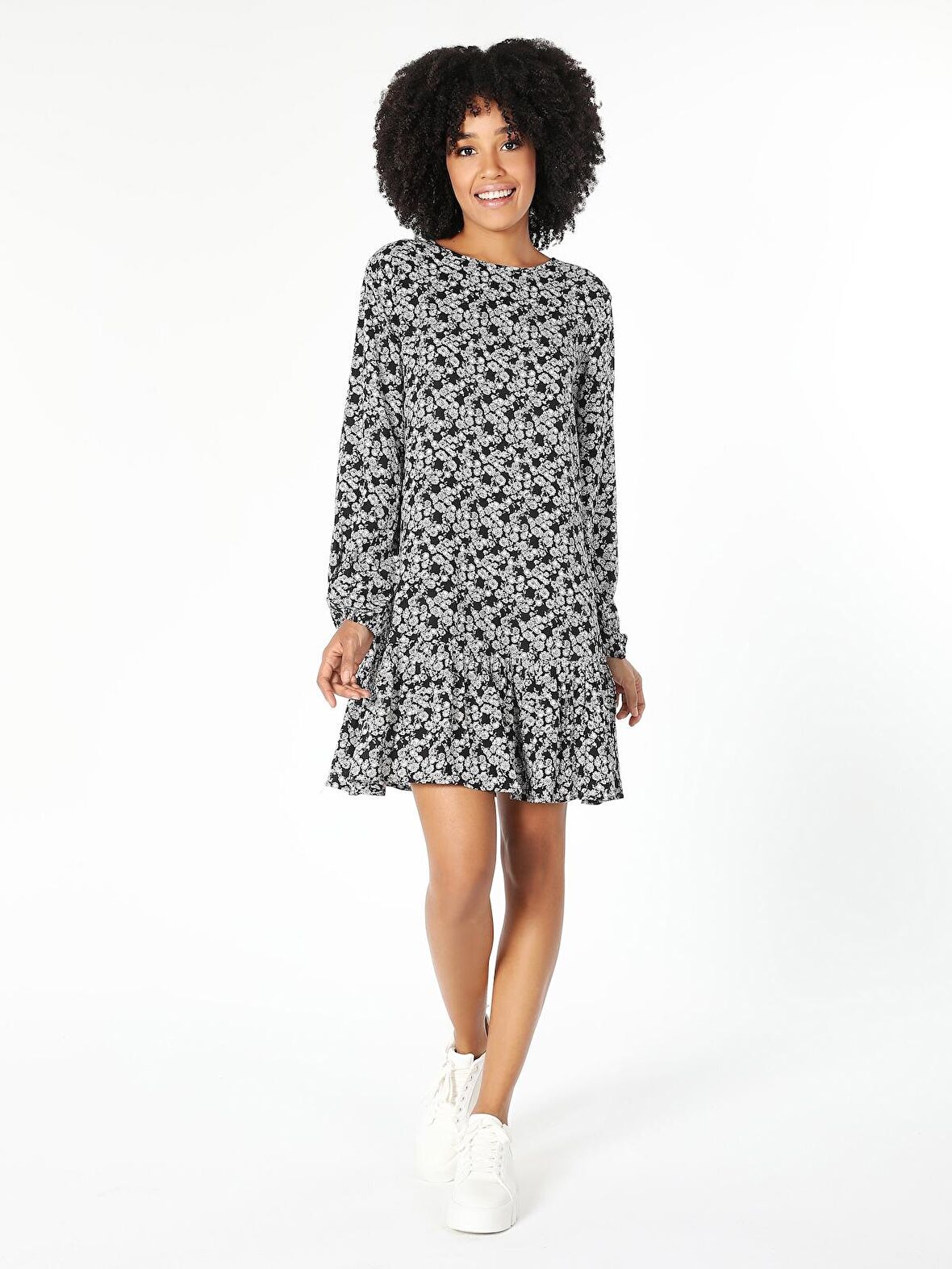 Regular Fit Baskılı Siyah Kadın Elbise