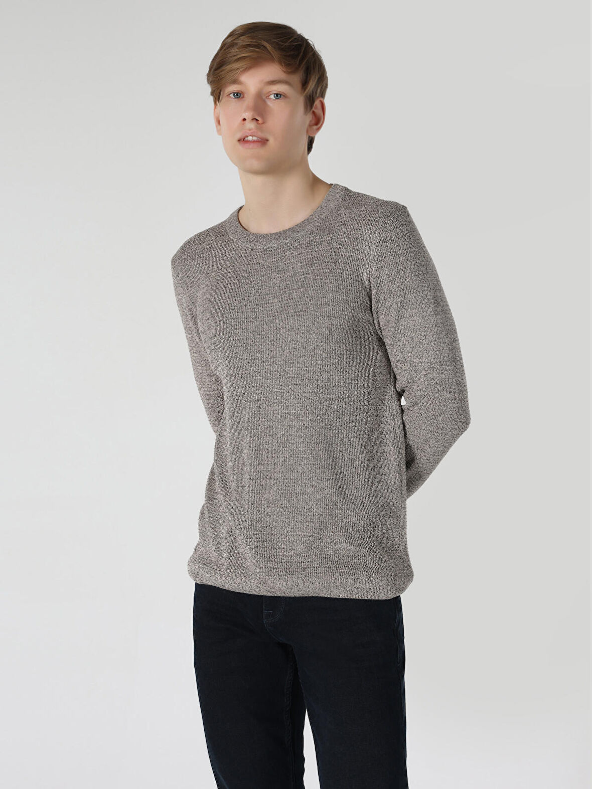 Slim Fit Kahverengi Erkek Triko Kazak