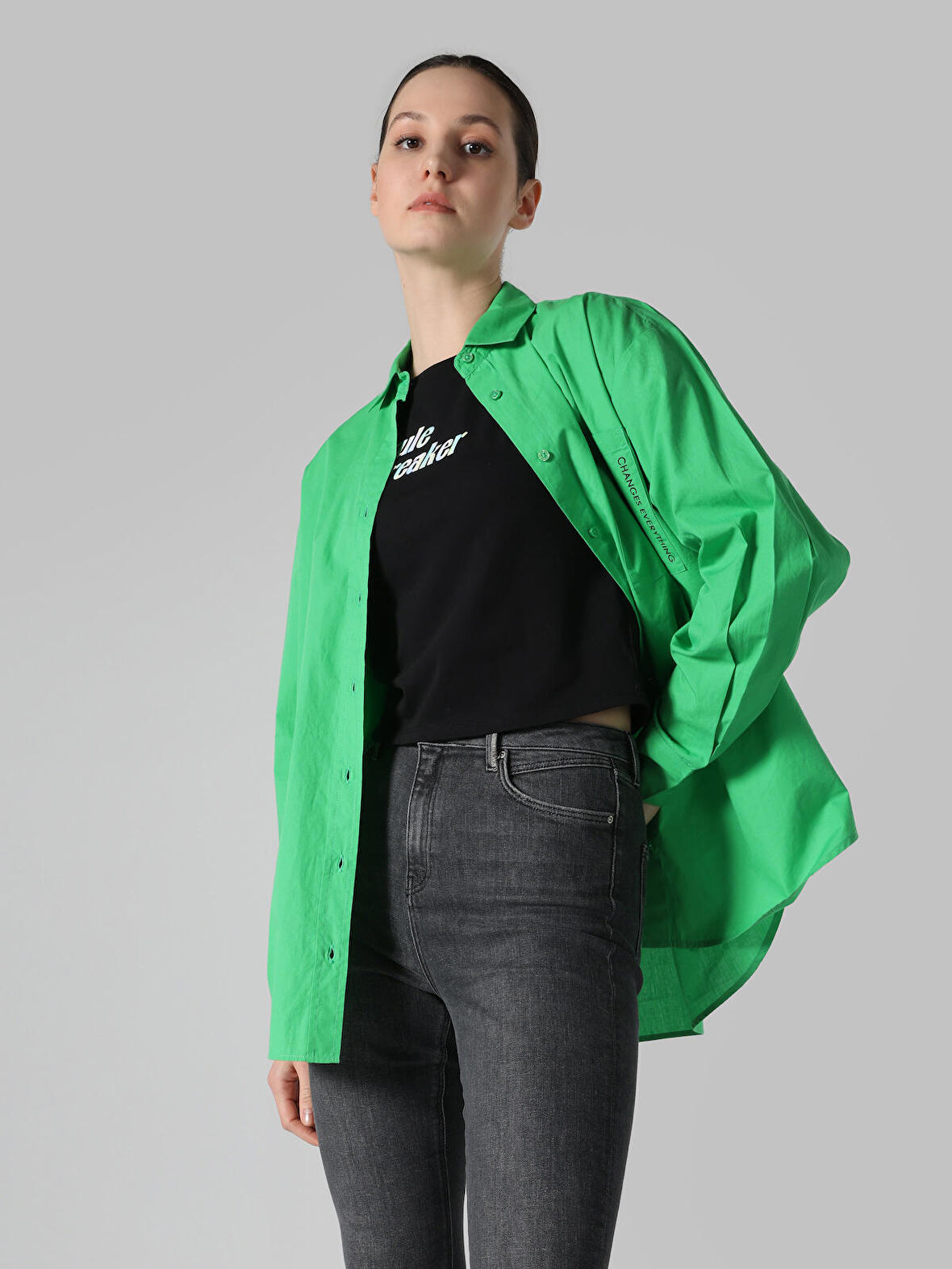 Regular Fit Yeşil Kadın Uzun Kol Gömlek