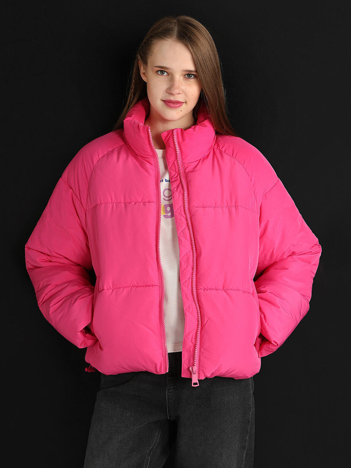 Regular Fit Şişme Pembe Kadın Mont