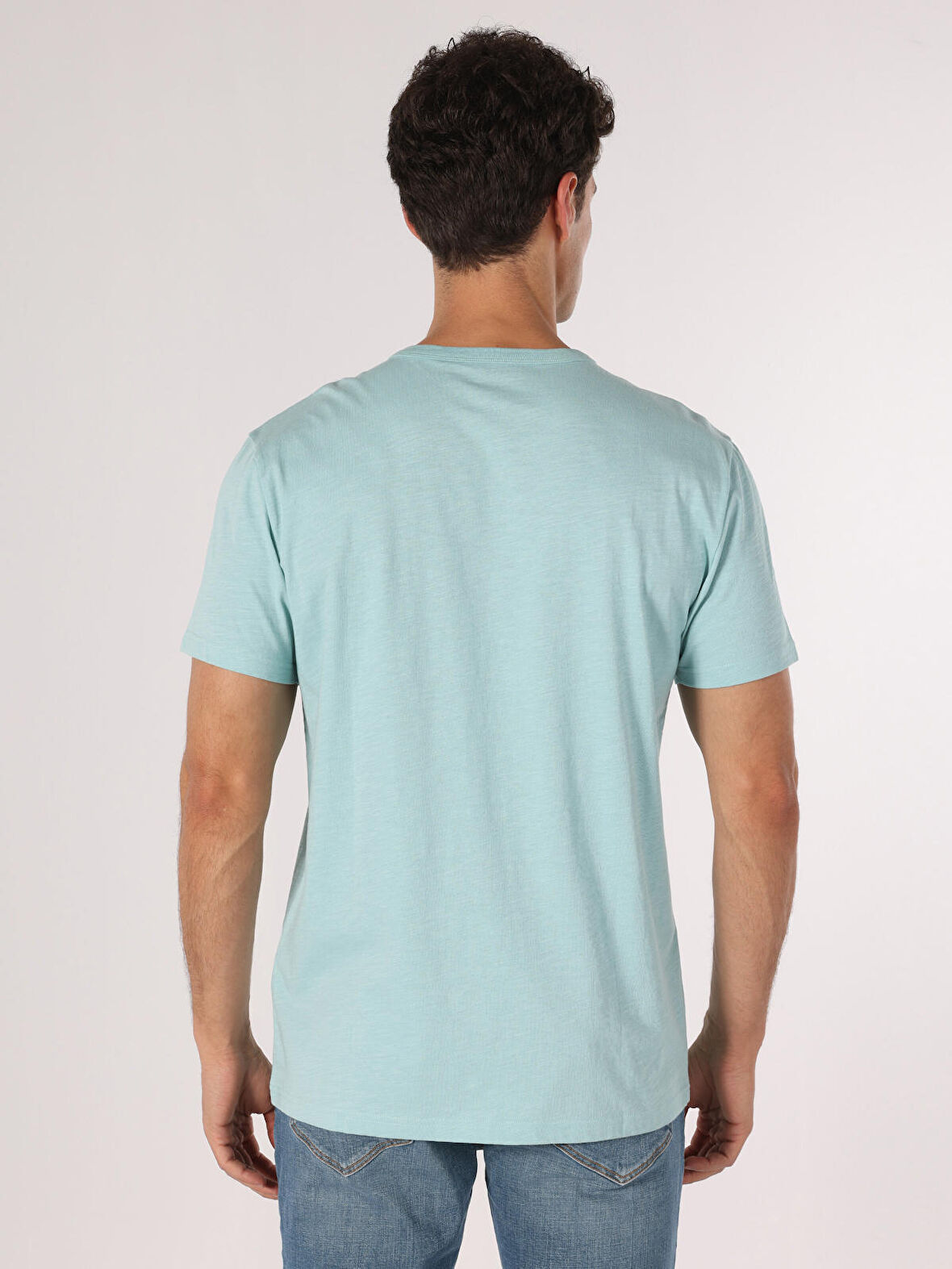 Regular Fit Bisiklet Yaka Basic Turkuaz Erkek Kısa Kol Tişört