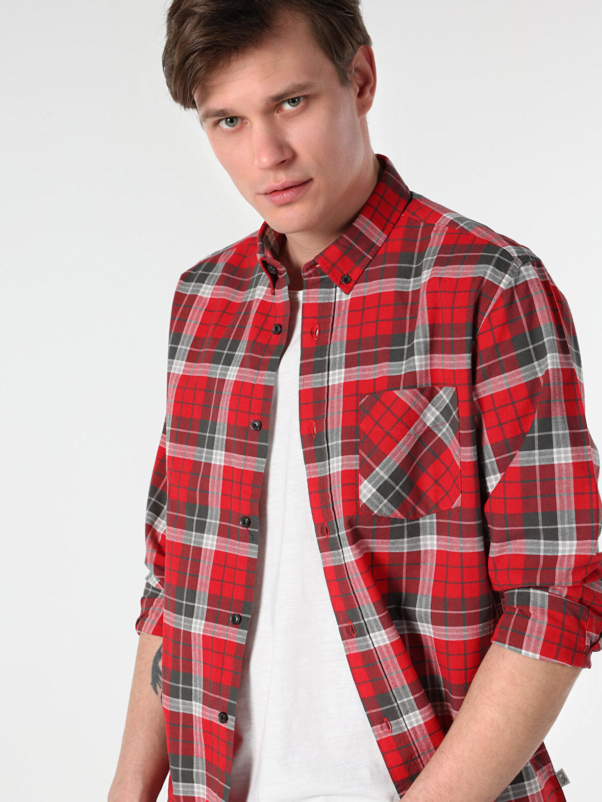 Regular Fit Kareli Kırmızı Erkek Uzun Kol Gömlek
