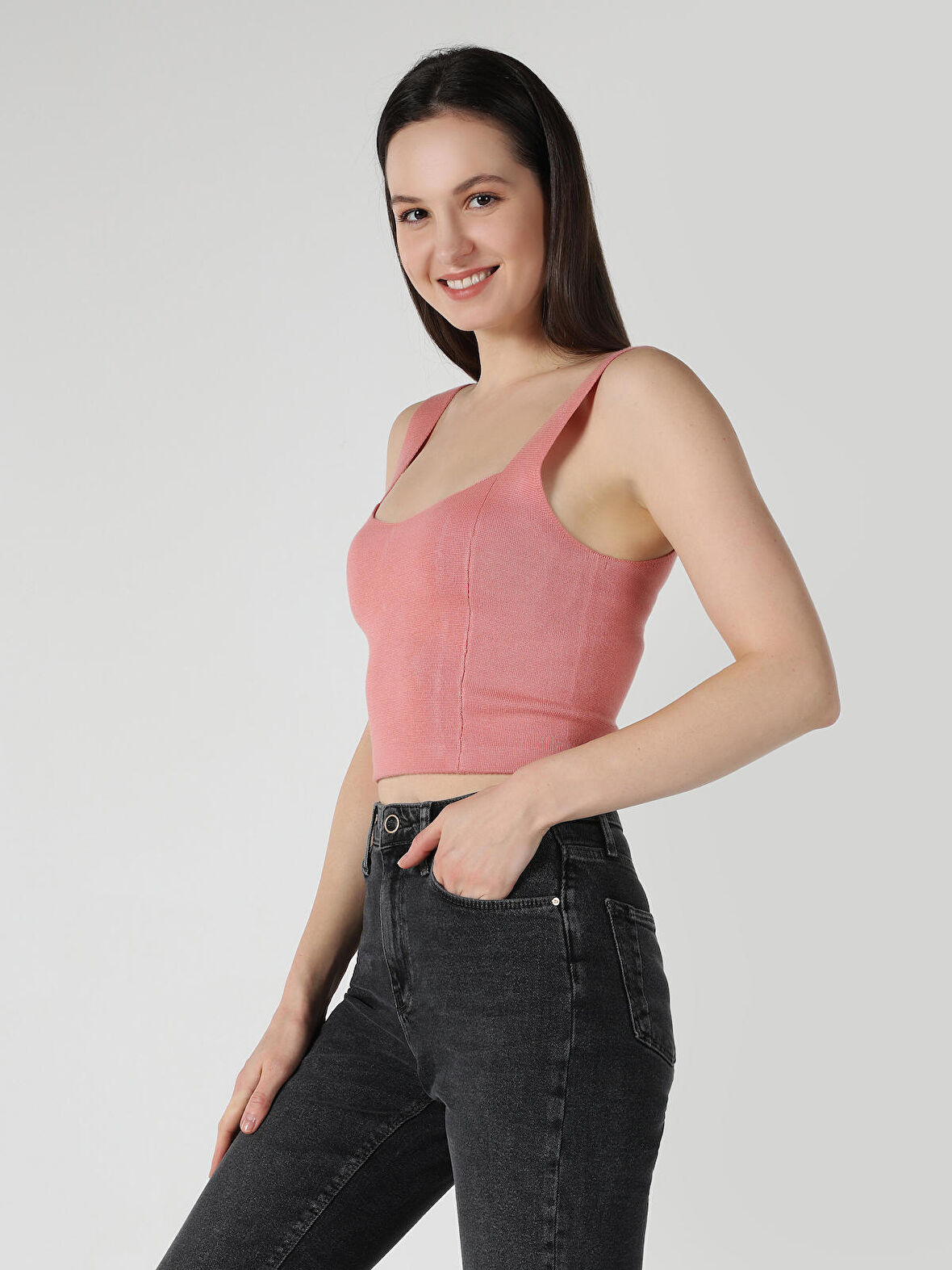 Slim Fit Kare Yaka Crop Turuncu Kadın Atlet