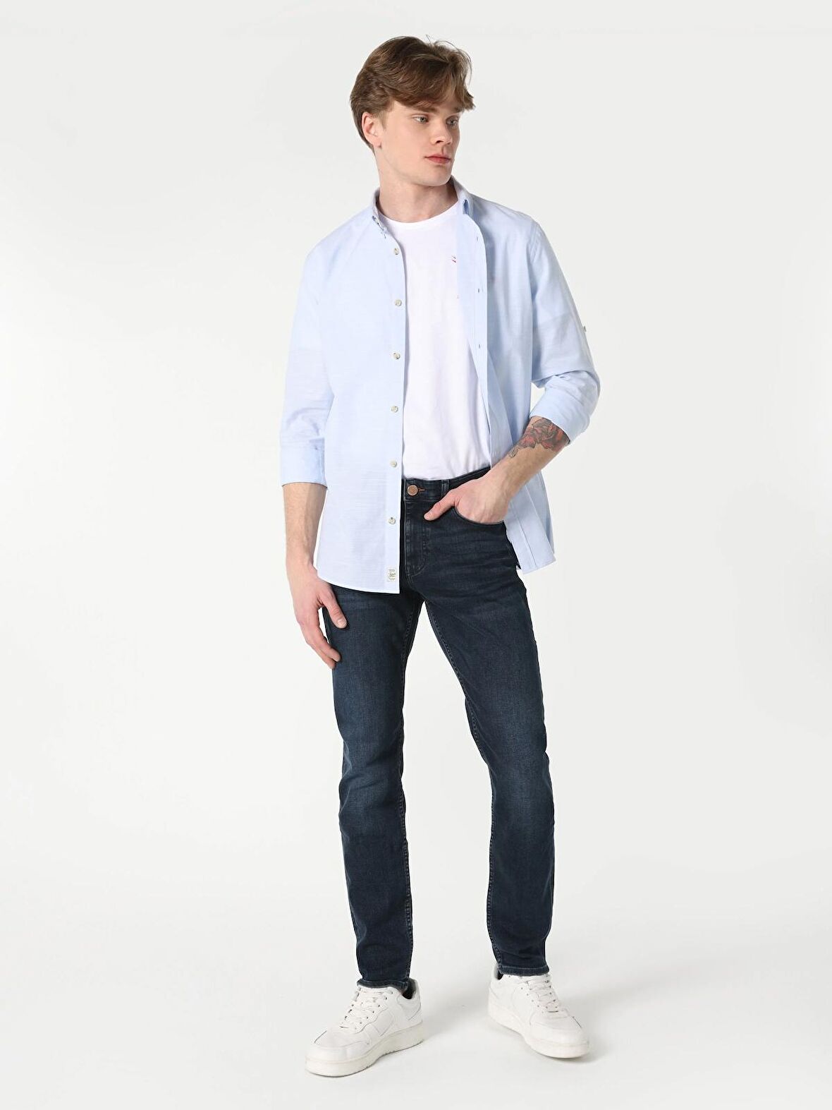 041 Danny Slim Fit Düşük Bel Dar Paça Koyu Mavi Jean Erkek Pantolon Cl1063482