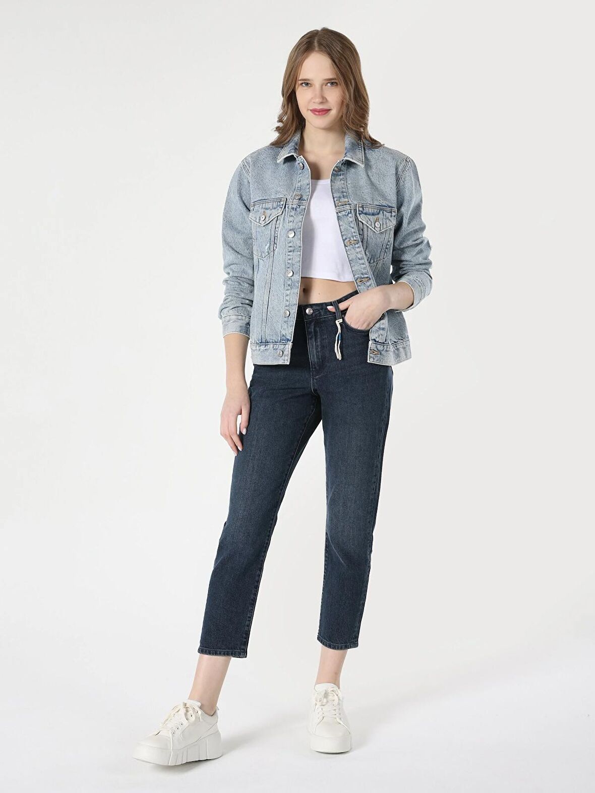 891 Maya Slim Fit Orta Bel Daralan Paça Koyu Mavi Kadın Jean Pantolon Cl1063496
