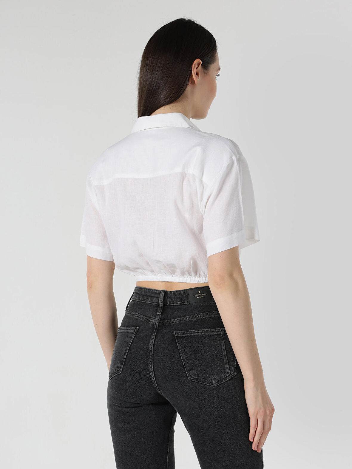 Regular Fit Shirt Neck Beyaz Kadın Kısa Kol Gömlek