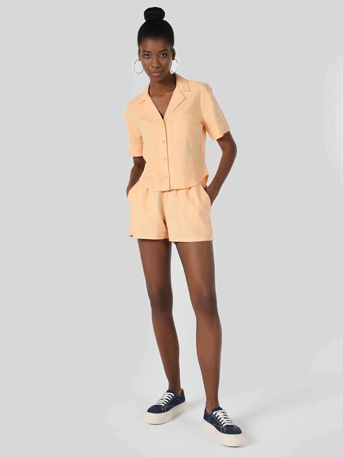 Regular Fit Düşük Bel Turuncu Kadın Şort Cl1063911