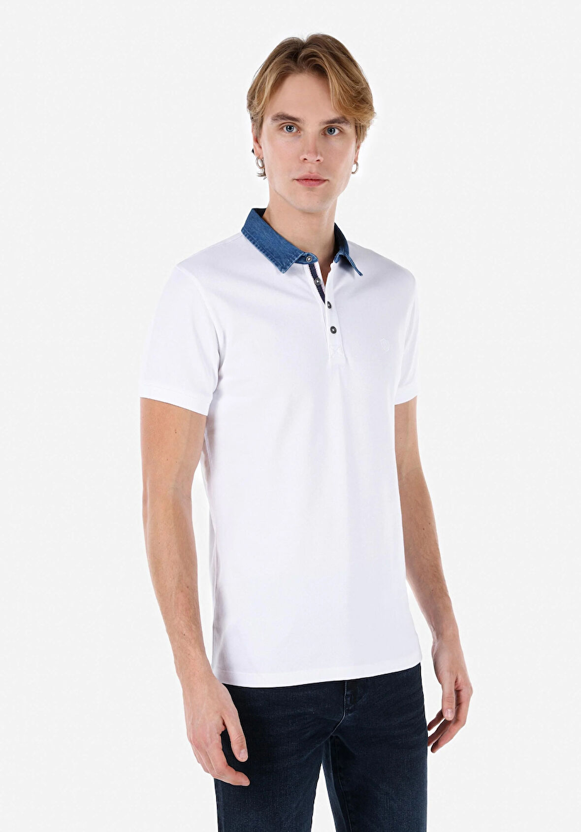 Slim Fit Polo Yaka Düz Erkek Beyaz Kısa Kol Tişört