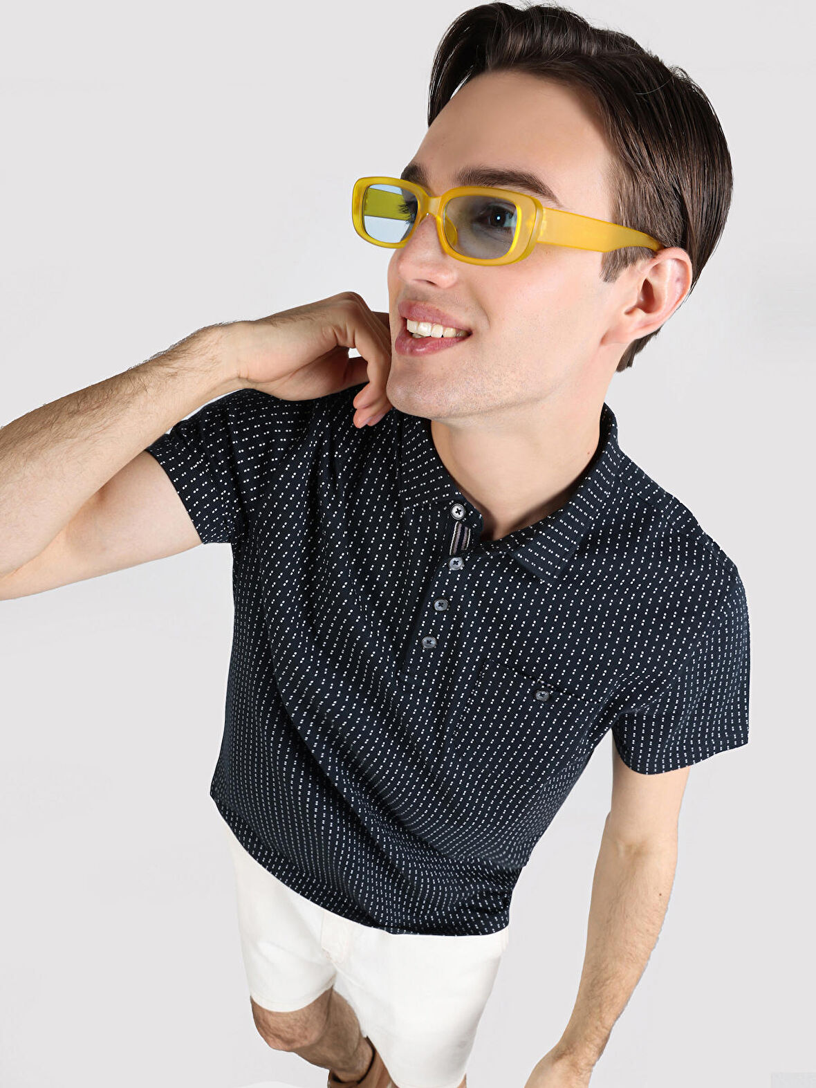 Regular Fit Baskılı Lacivert Erkek Polo Yaka Kısa Kol Tişört