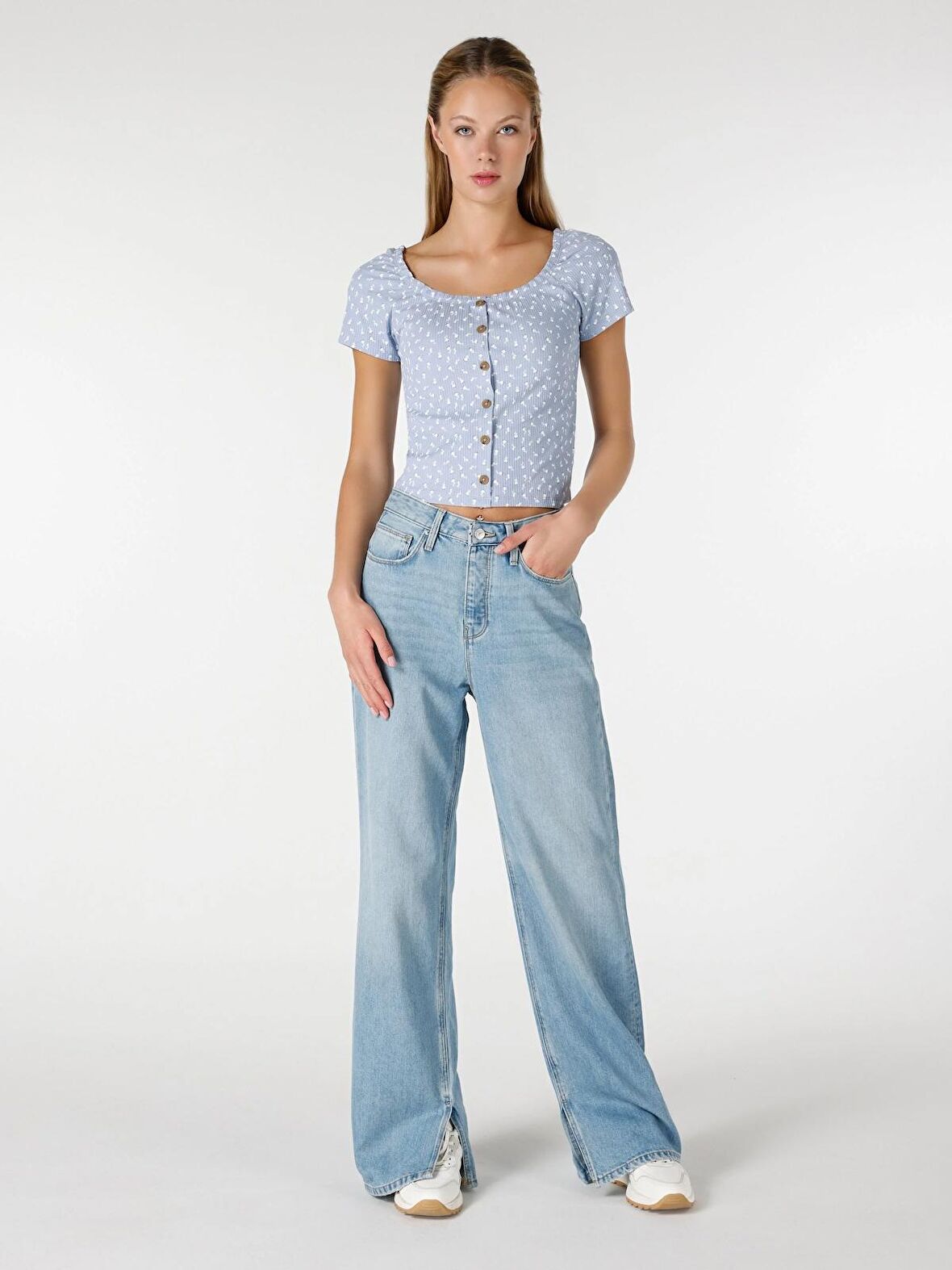 Regular Fit Yüksek Bel Geniş Paça Jean Kadın Pantolon Cl1064326