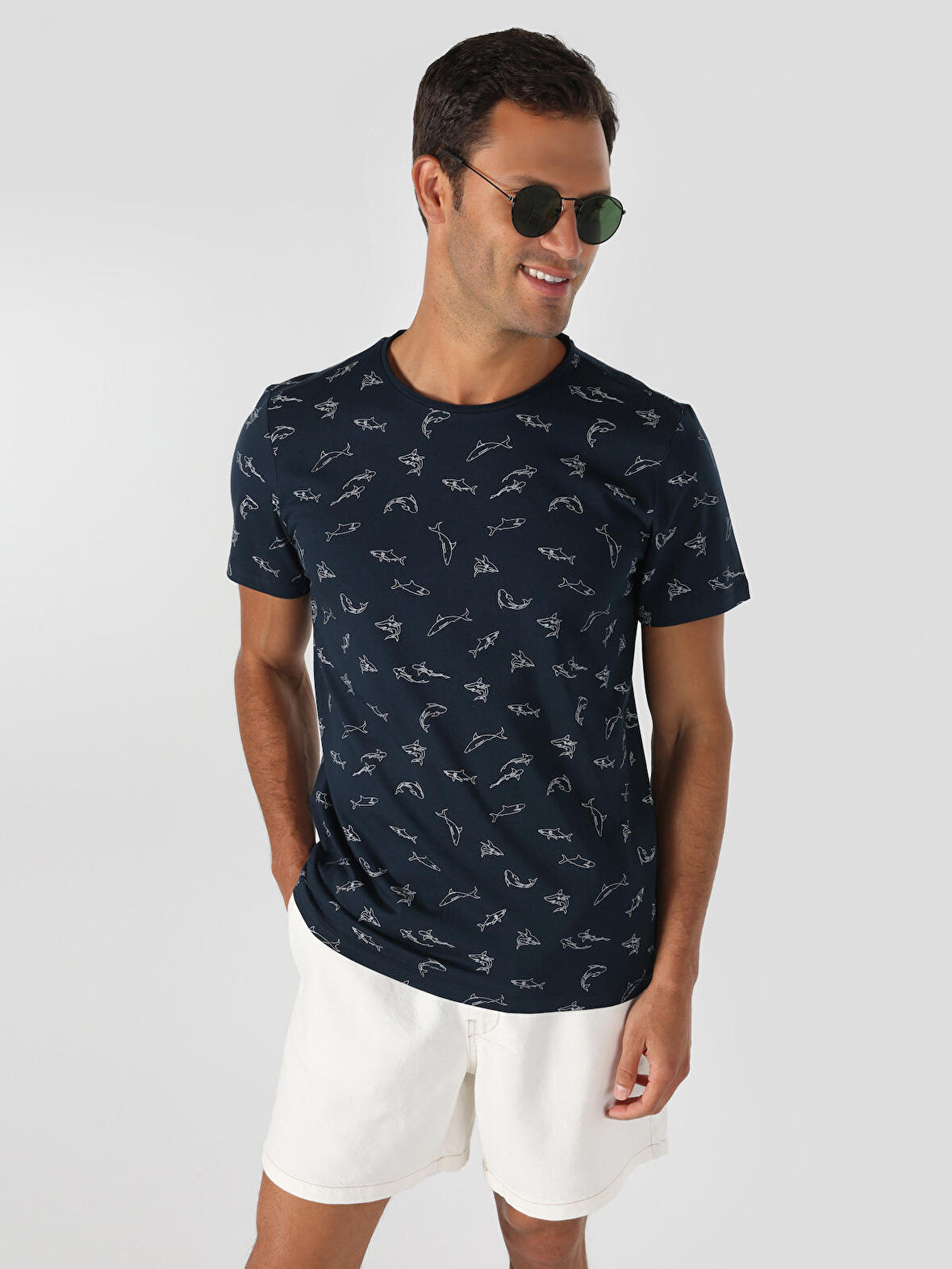 Regular Fit Baskılı Lacivert Erkek Kısa Kol Tişört