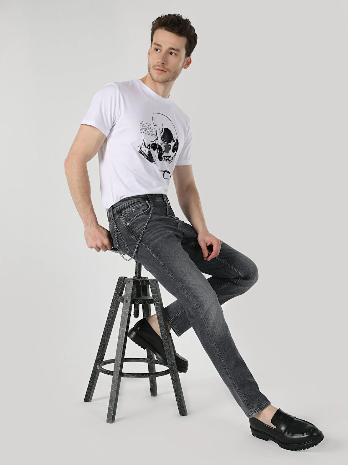044 Karl Düşük Bel Düz Paça Straight Fit Gri Erkek Jean Pantolon Cl1064375